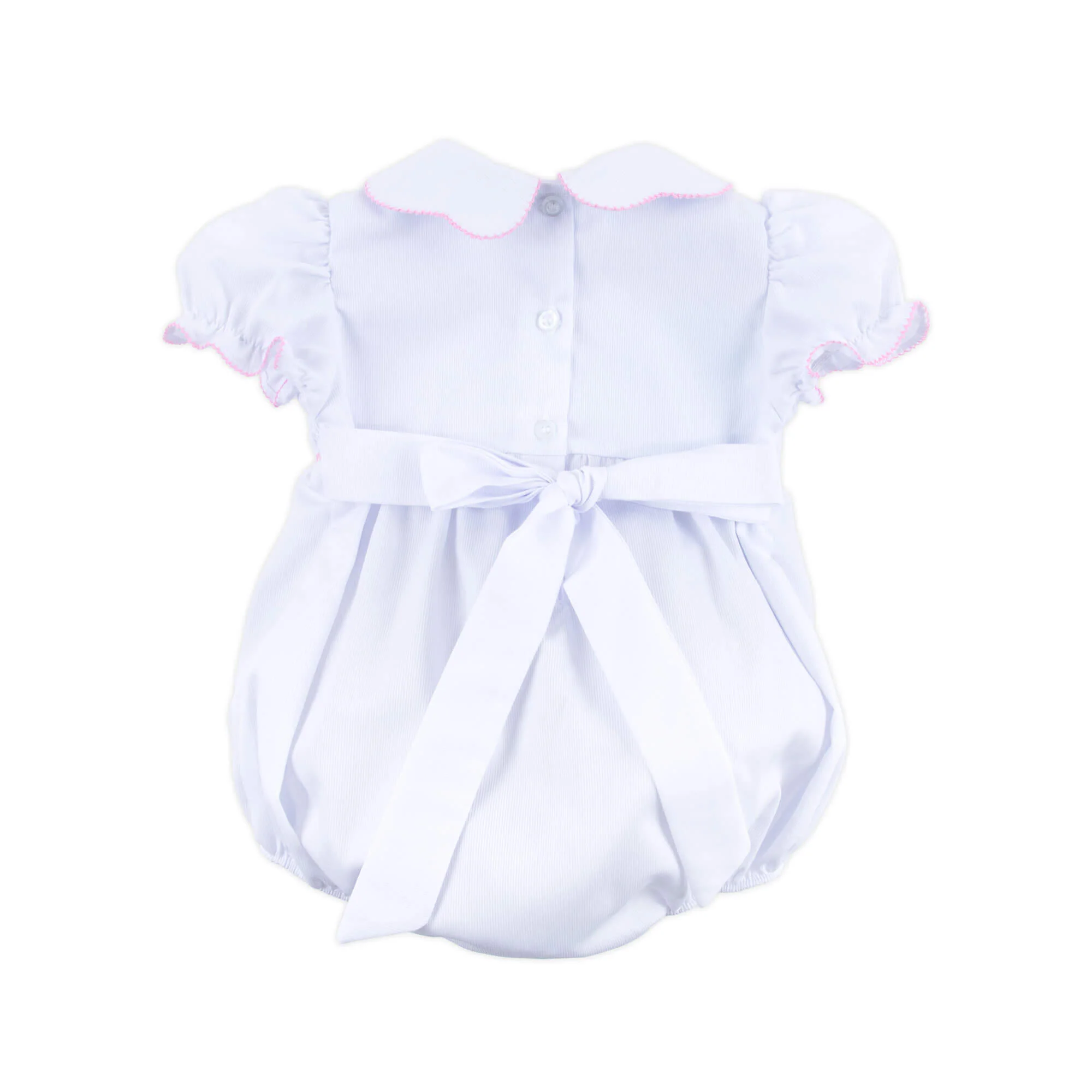 Pink Cross Smocked White Pique Collared Bubble - Image 4