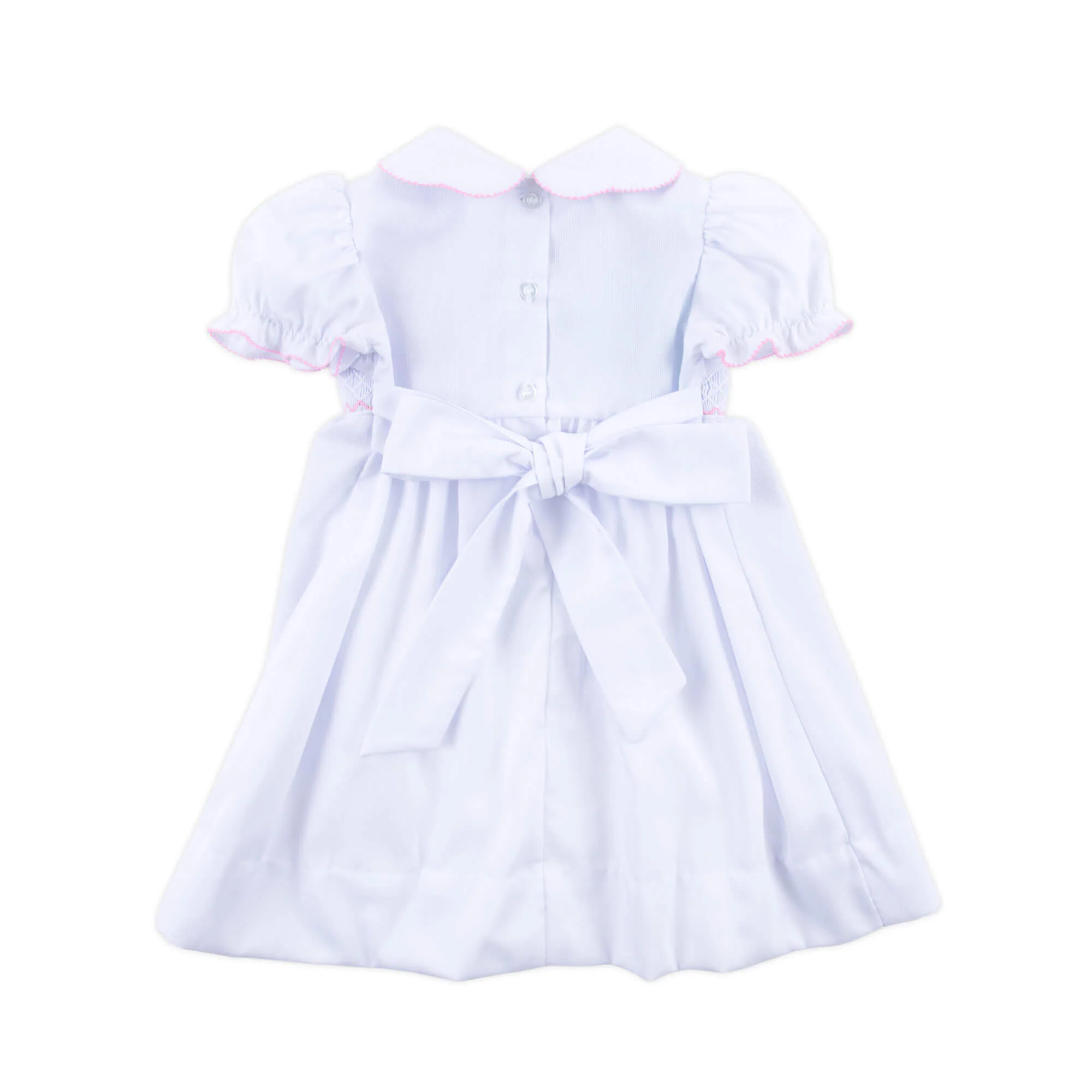 Pink Cross Smocked White Pique Collared Dress - Image 2