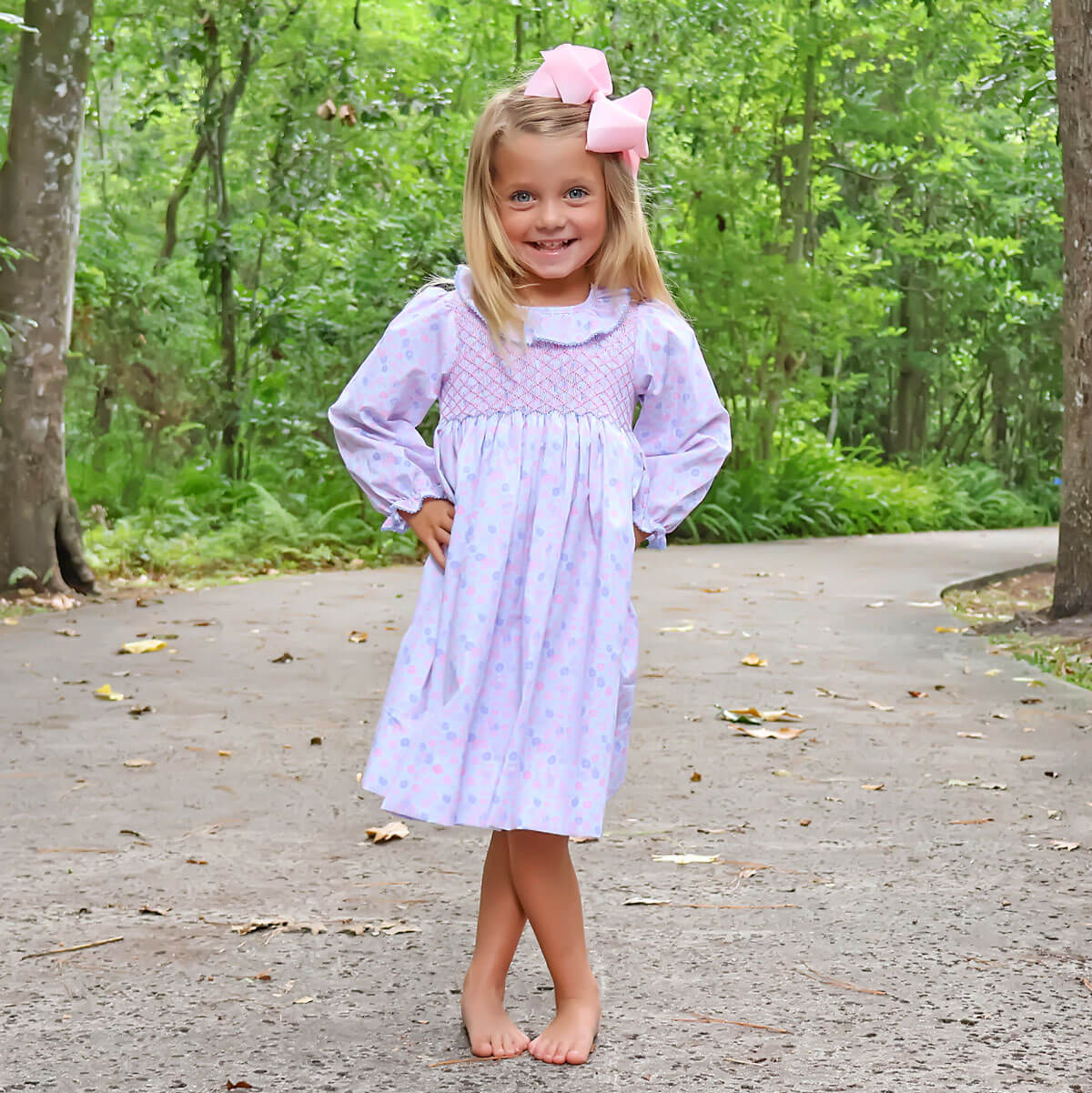 Pink Floral Geo Smocked Collared Dress - Image 2