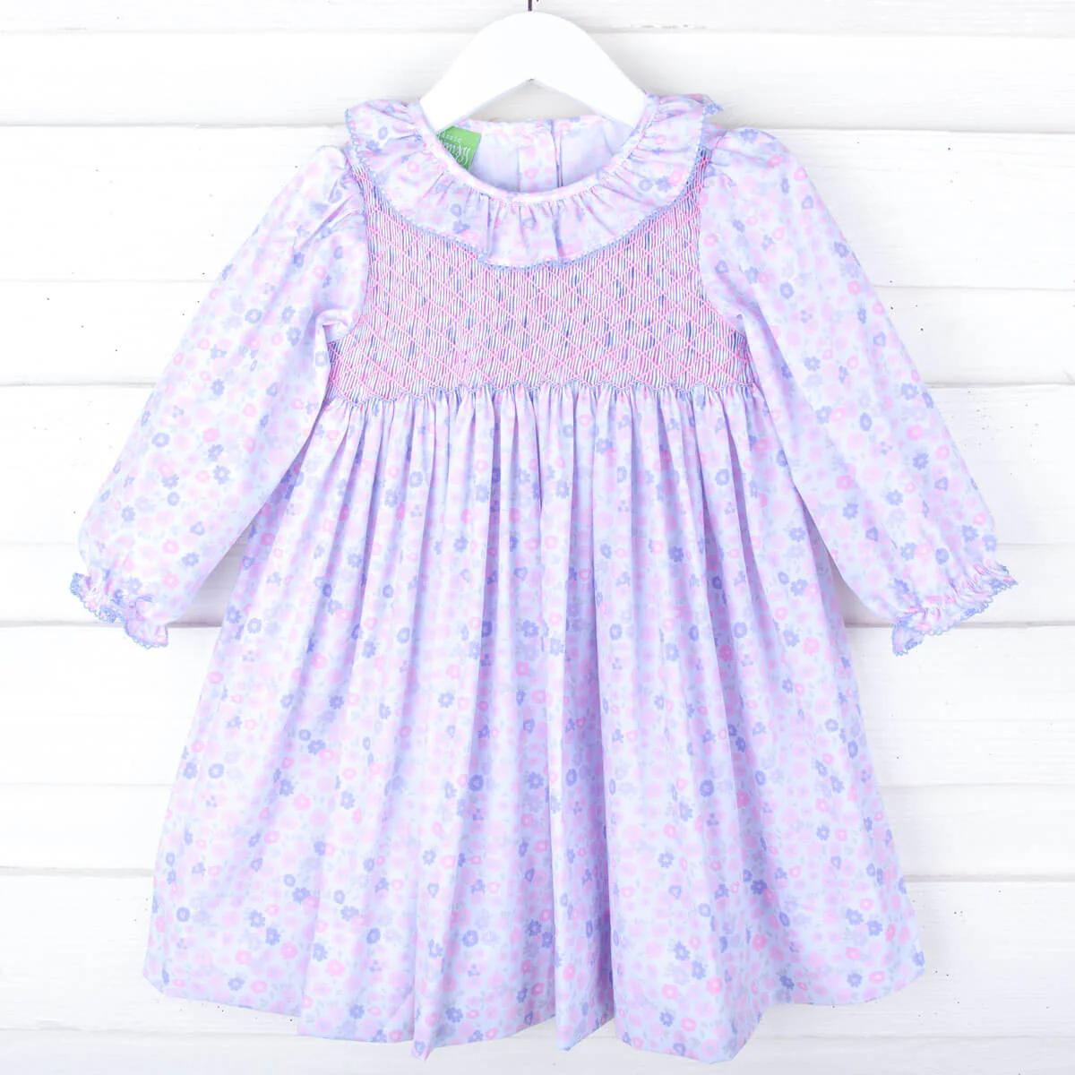 Pink Floral Geo Smocked Collared Dress - Image 3
