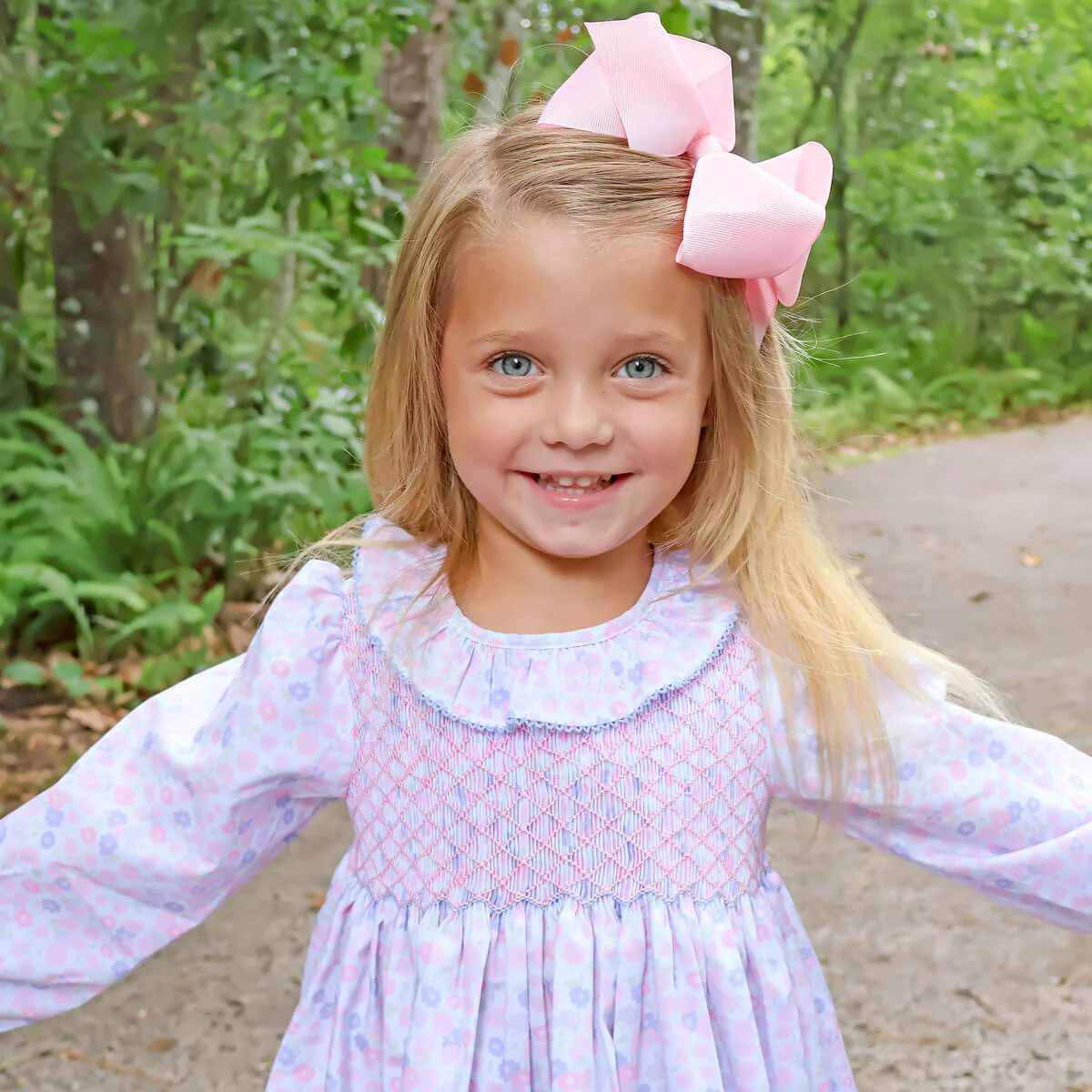 Pink Floral Geo Smocked Collared Dress - Image 4