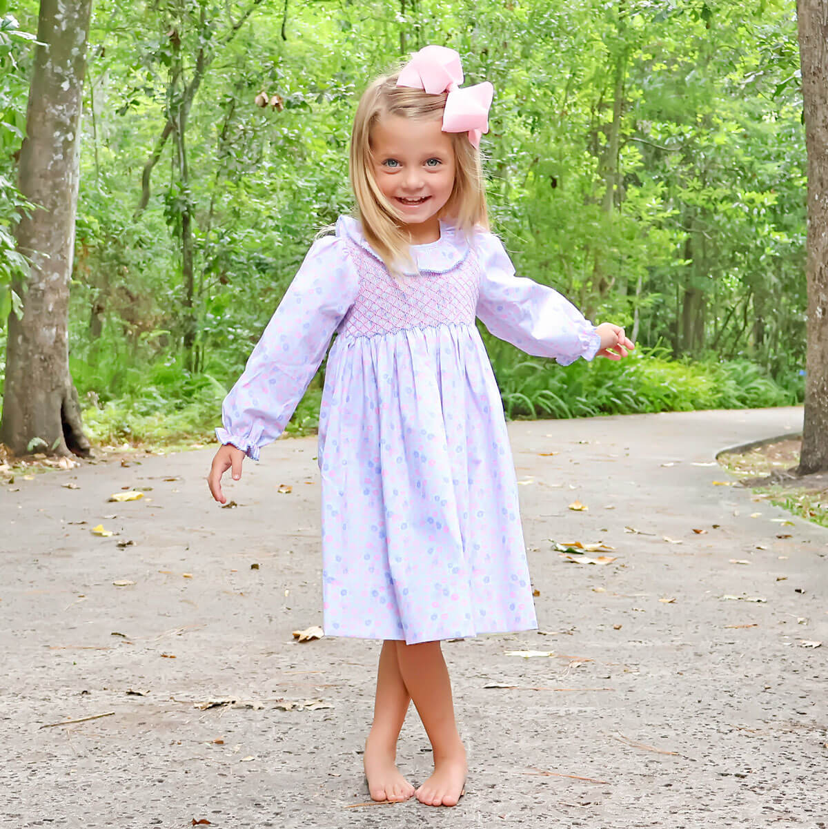 Pink Floral Geo Smocked Collared Dress - Image 6
