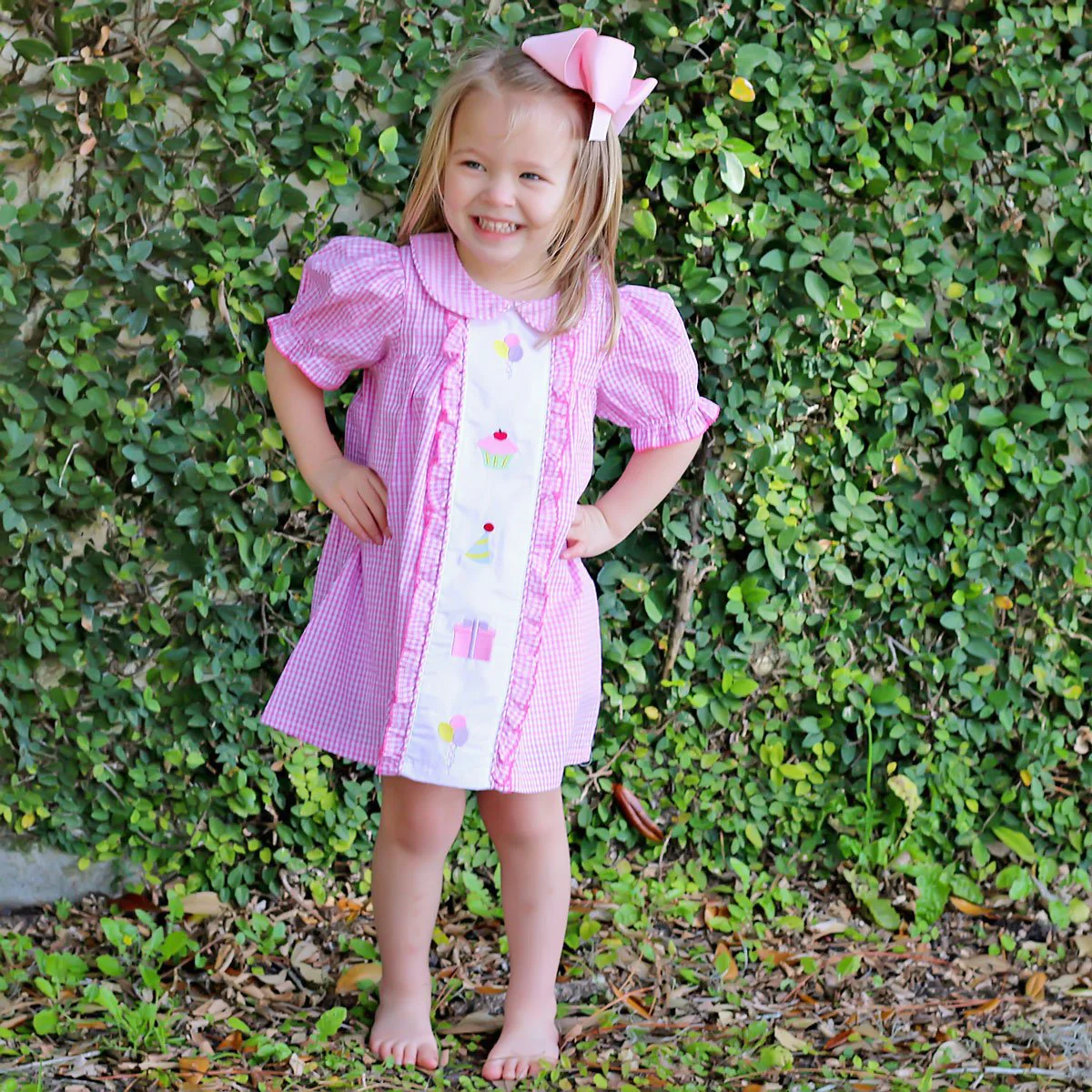 Center Embroidered Birthday Pink Dress - Image 2