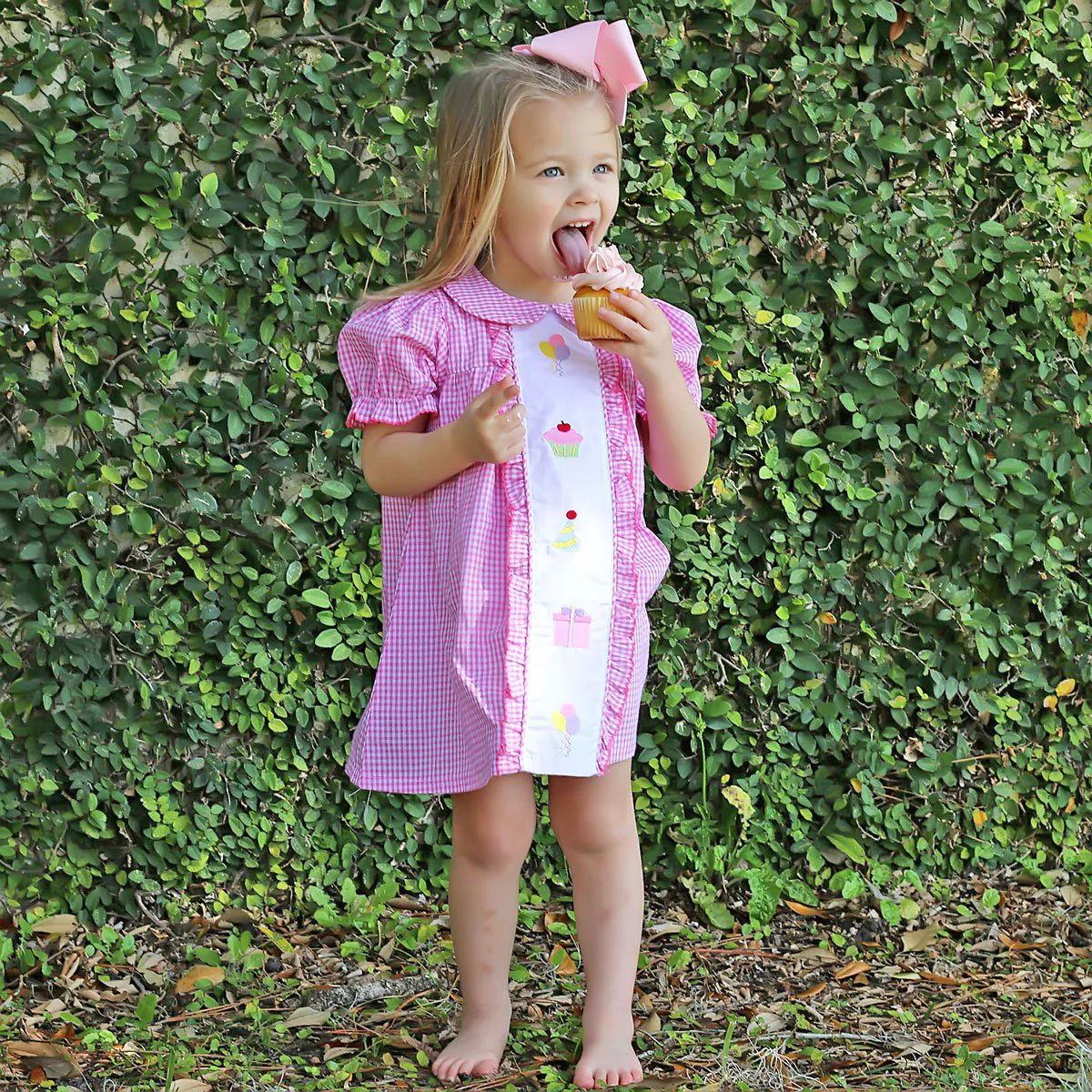 Center Embroidered Birthday Pink Dress - Image 4