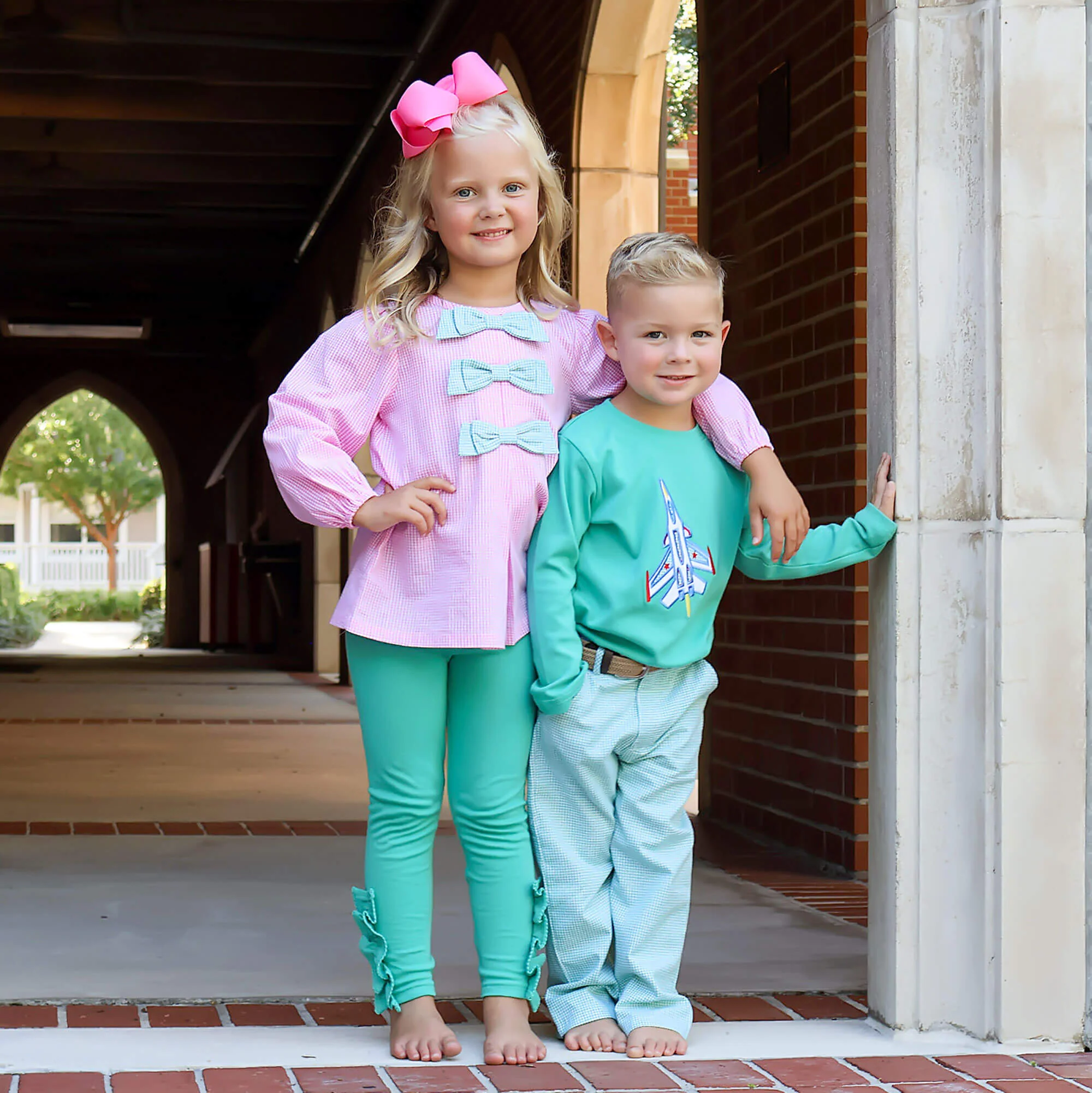 Mint Green & Pink Gingham Coco Legging Set - Image 4