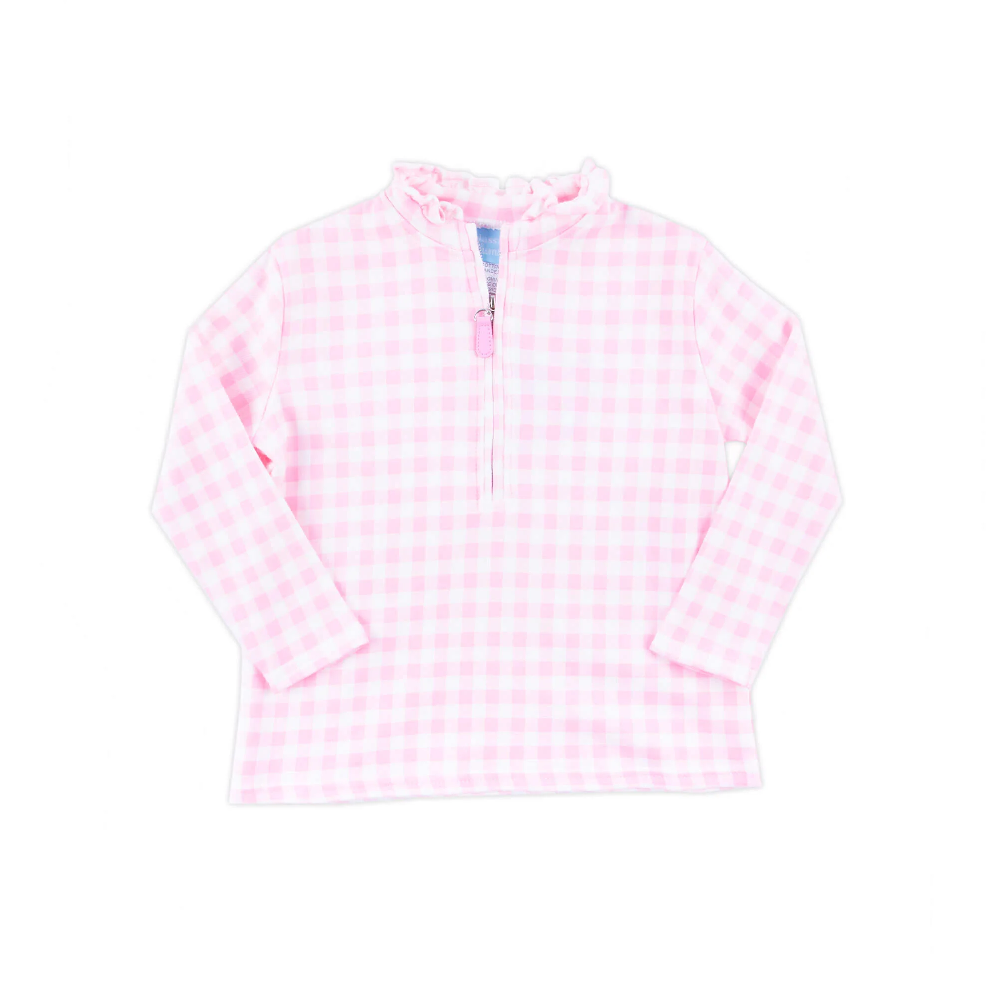 Pink Gingham French Terry Half Zip Pullover - Image 2