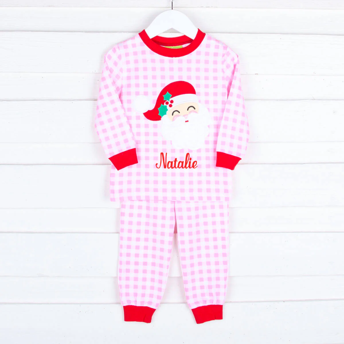 Happy Santa Pink Gingham Pajamas - Image 2
