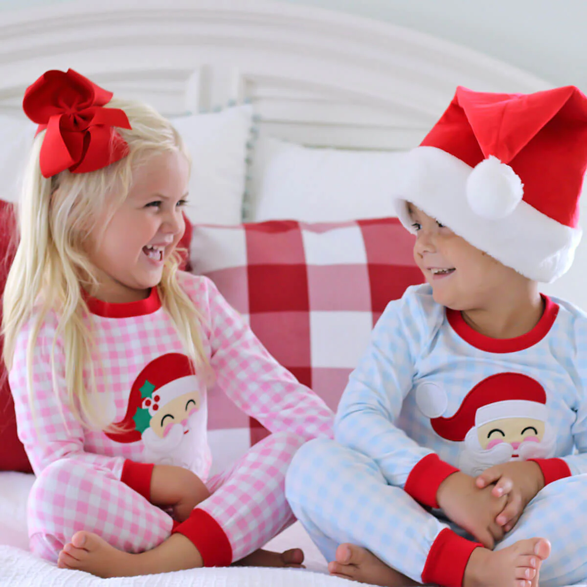 Happy Santa Pink Gingham Pajamas - Image 4