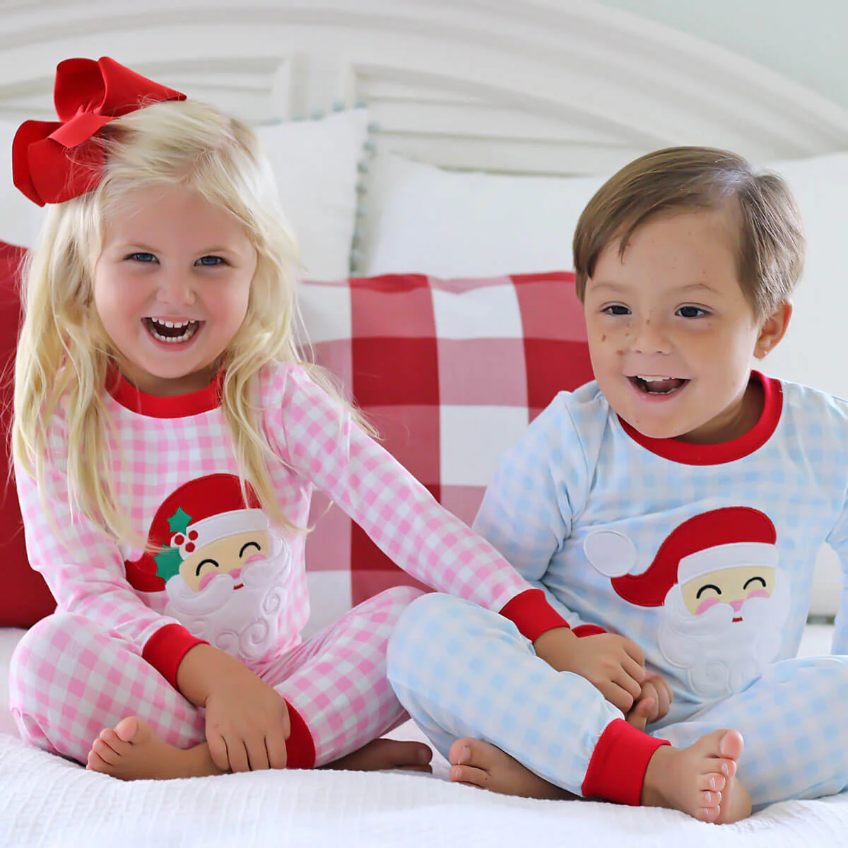 Happy Santa Pink Gingham Pajamas - Image 5