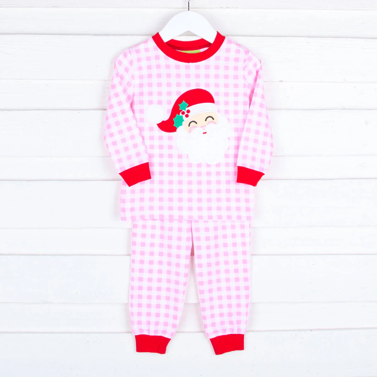Happy Santa Pink Gingham Pajamas - Image 6