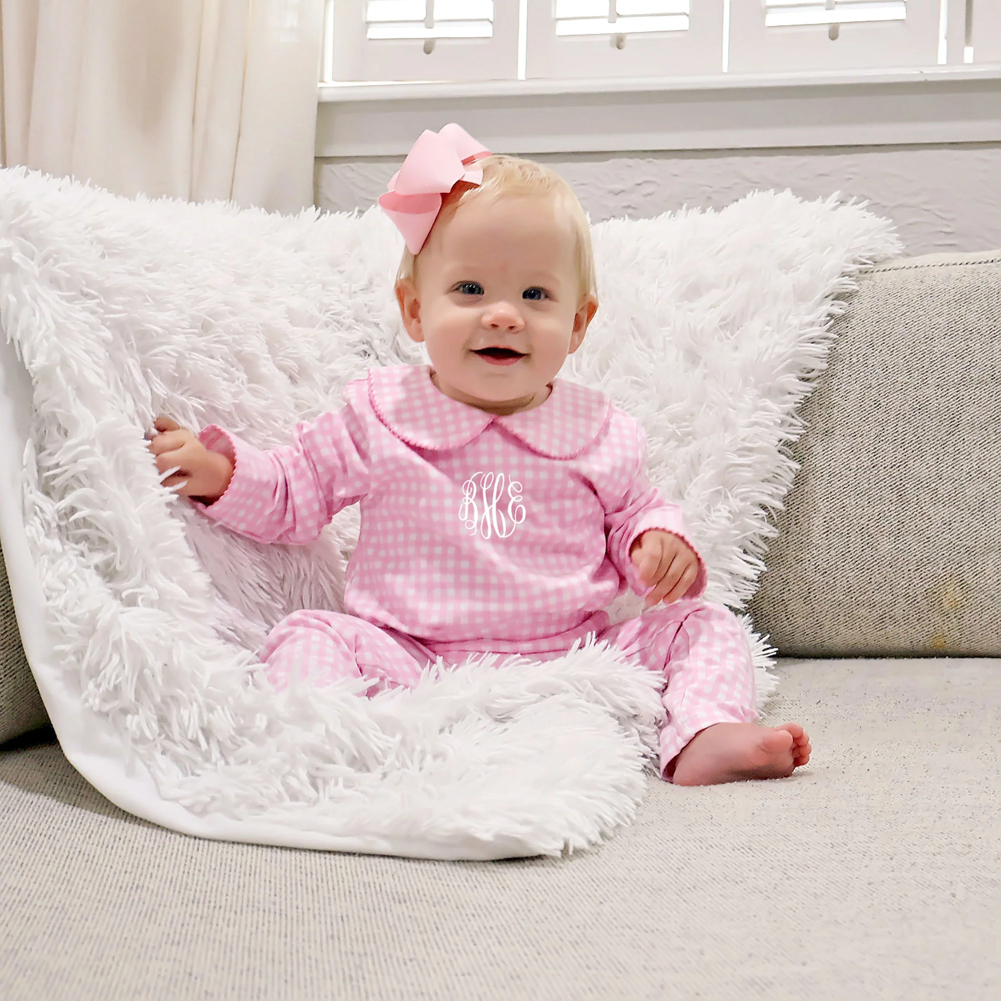Pink Gingham Long Sleeve Bodysuit - Image 2