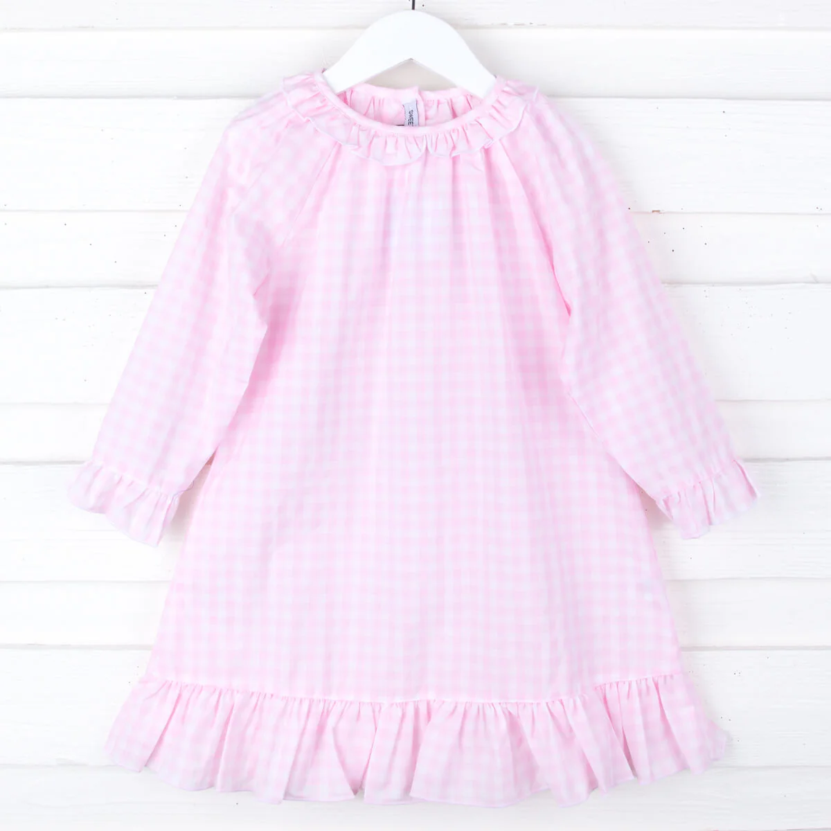 Pink Gingham Long Sleeve Nightgown - Image 2