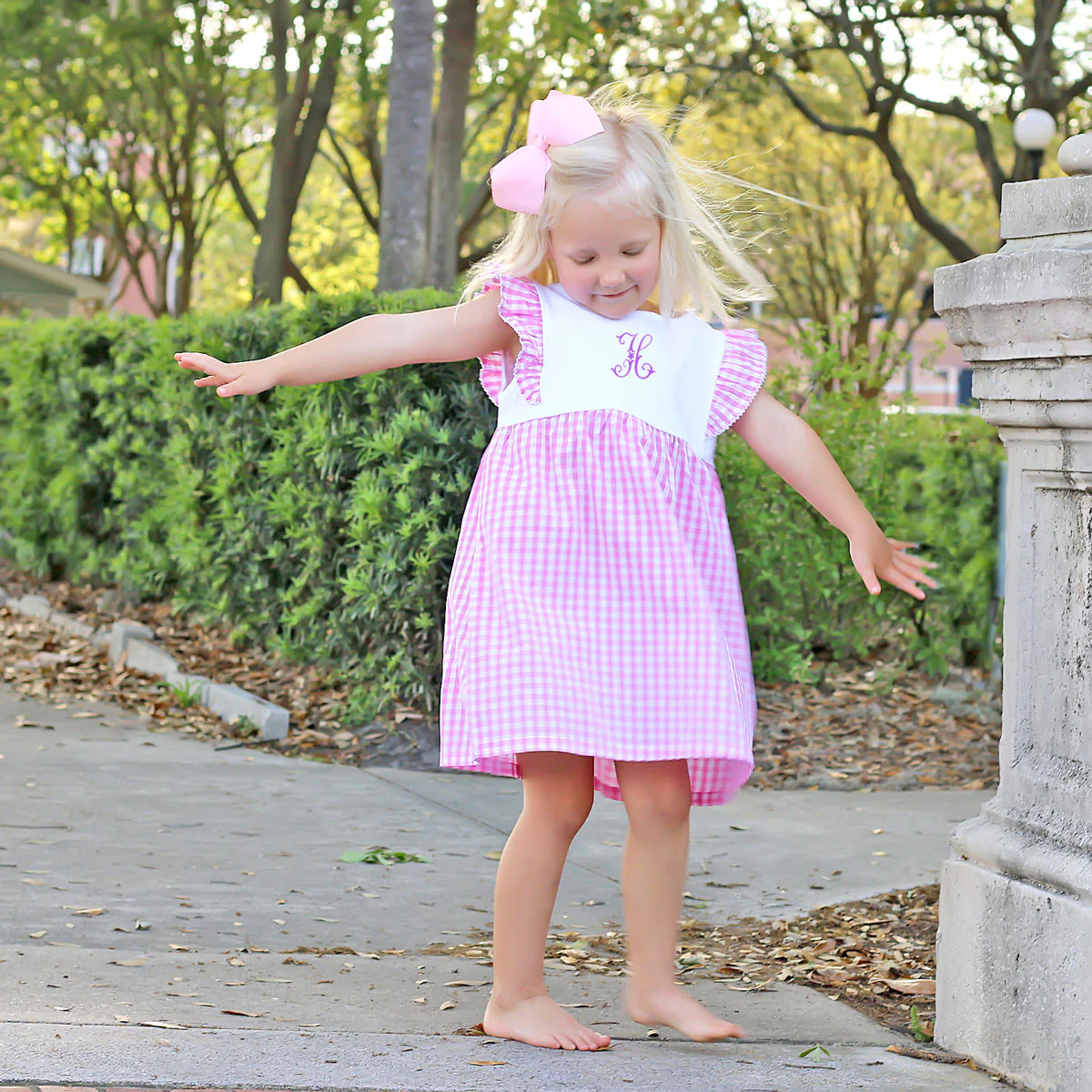 Pink Gingham Ruffle Front Dress - Image 7