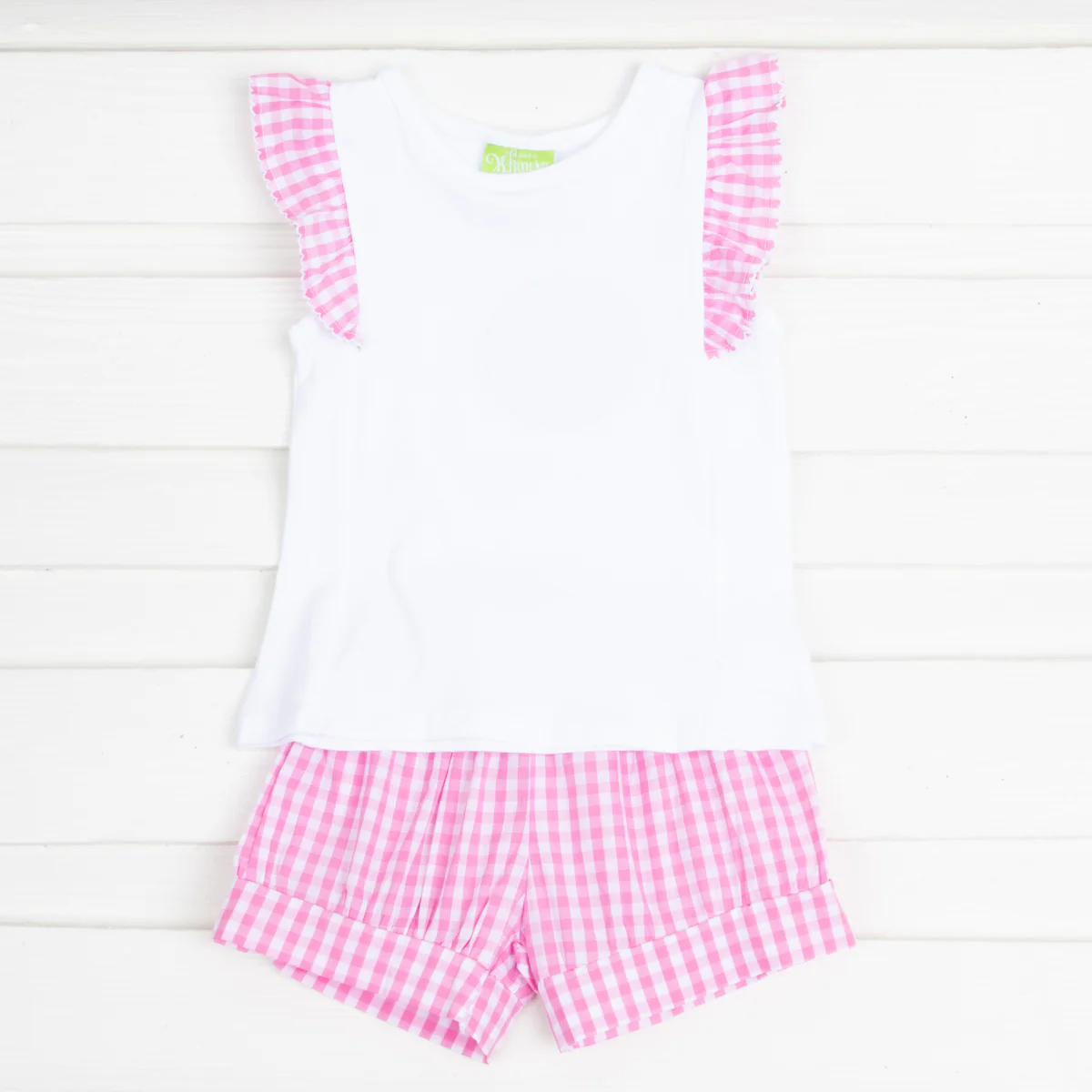 Pink Gingham Ruffle Front Short Set - Image 2