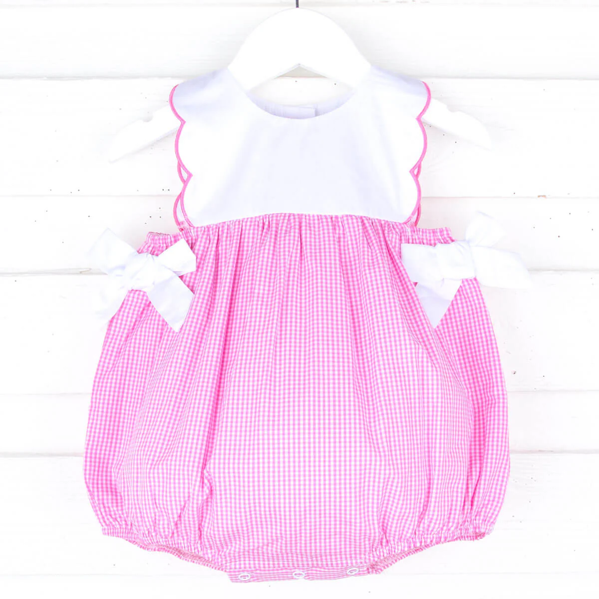 Pink Gingham Scalloped Bib Bubble - Image 2