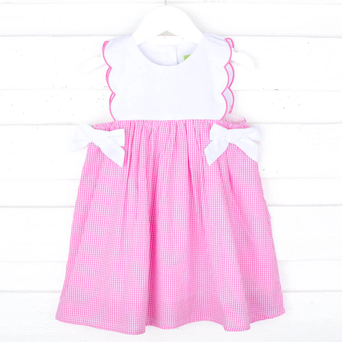 Pink Gingham Scalloped Bib Dress - Image 2