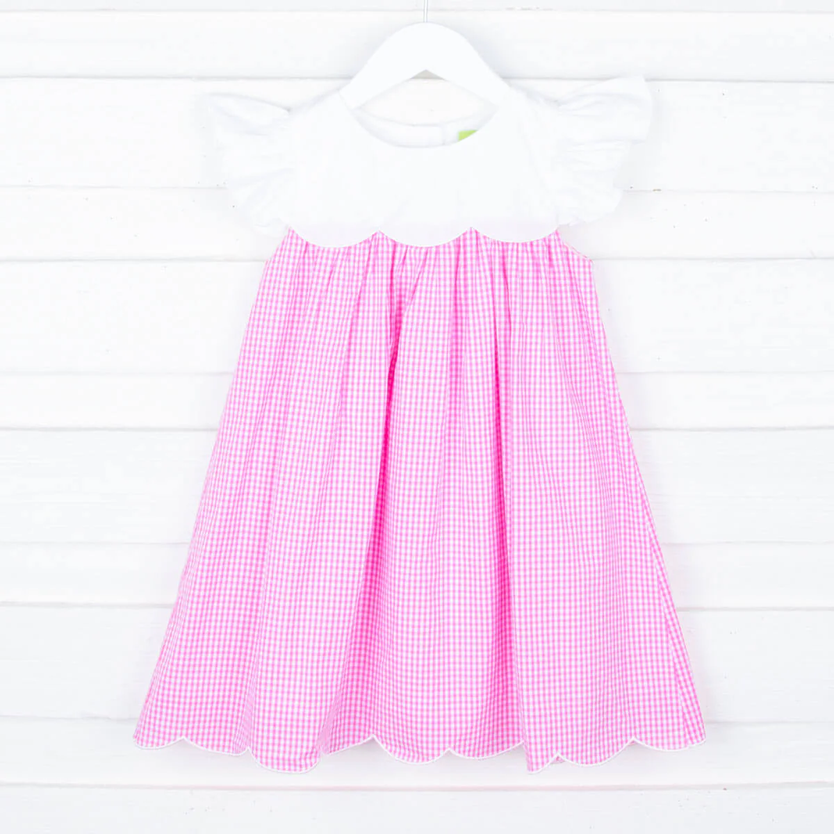 Pink Gingham Scalloped Amelia Dress - Image 3