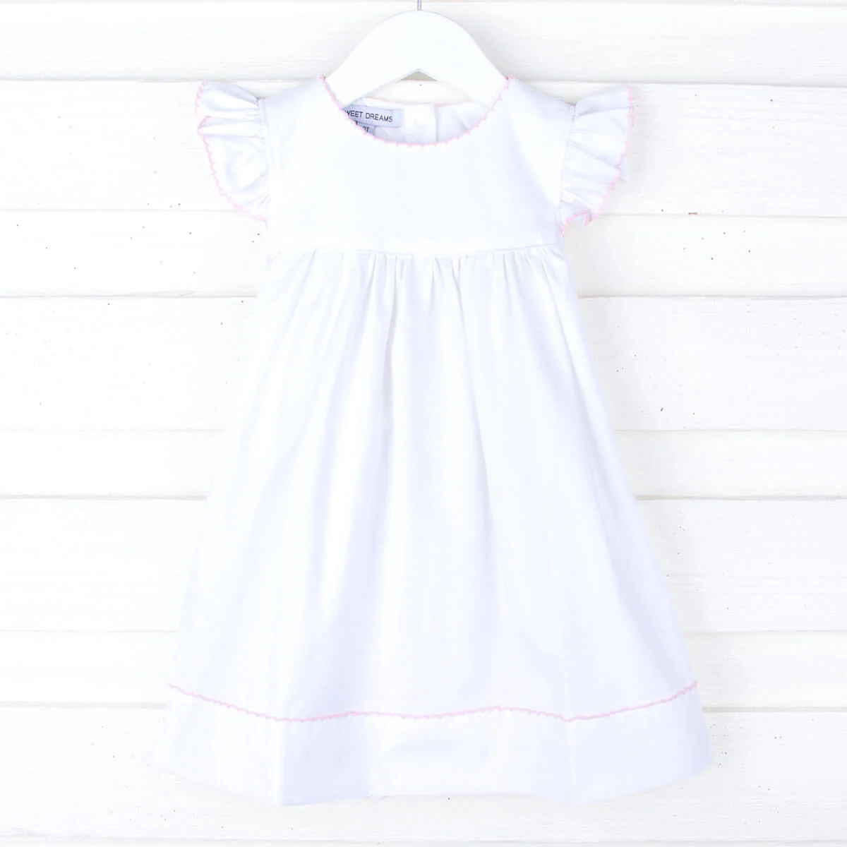 Pink Picot Trim White dress - Image 3