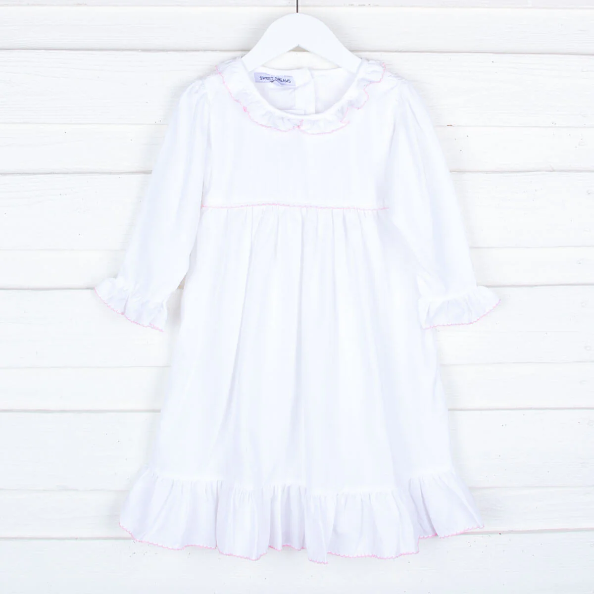 White Nightgown With Pink Picot Trim - Image 2