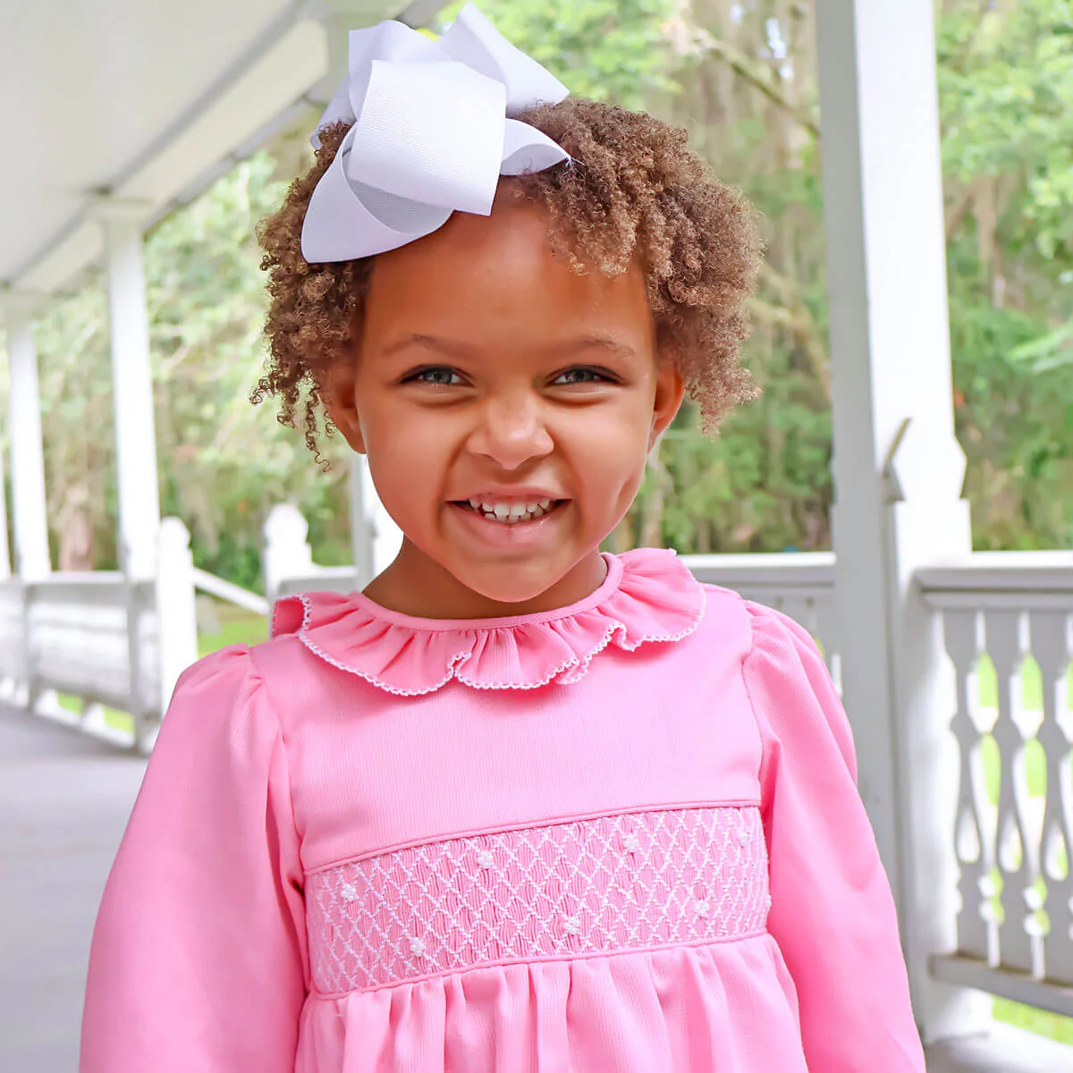 Pink Pique Pearl Smocked Amber Dress - Image 3