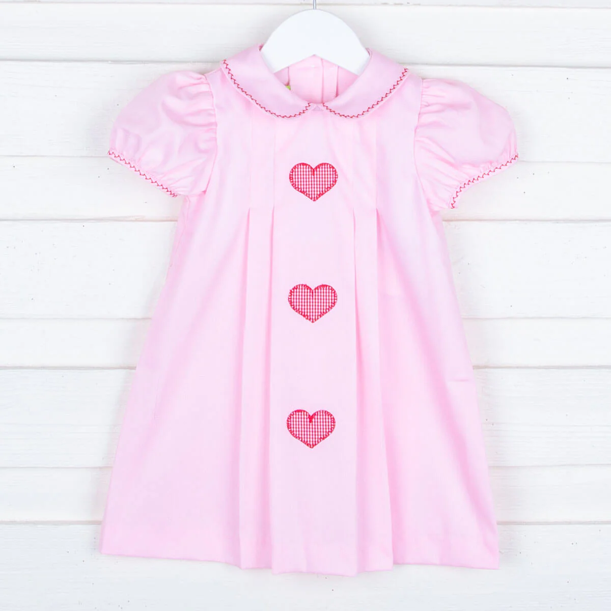 Pink Pique Pleated Heart Applique Dress - Image 2