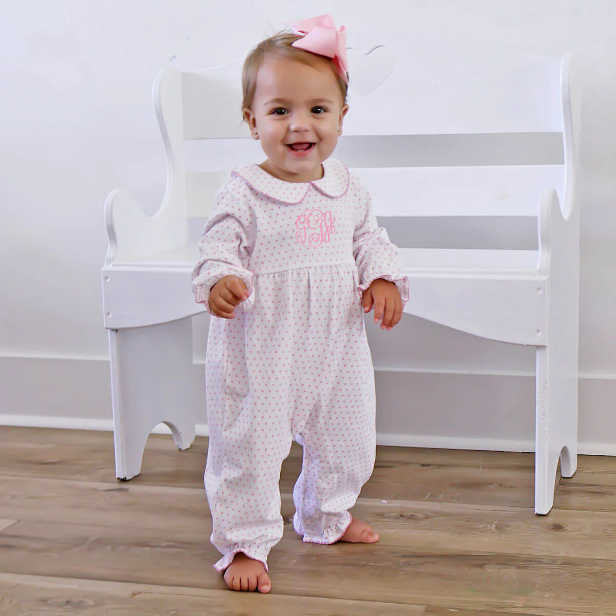 Pink Polka Dot Ruffle Romper - Image 3