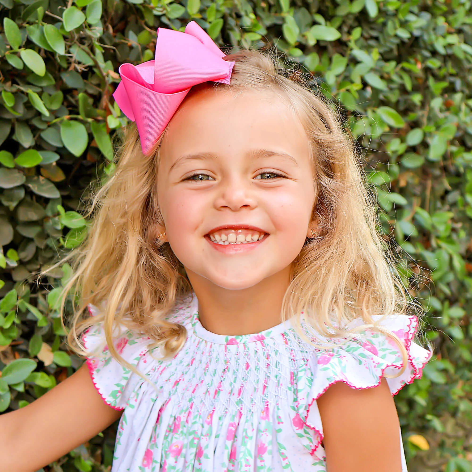 Pink Rose Floral Smocked Angel Sleeve Dress - Image 2