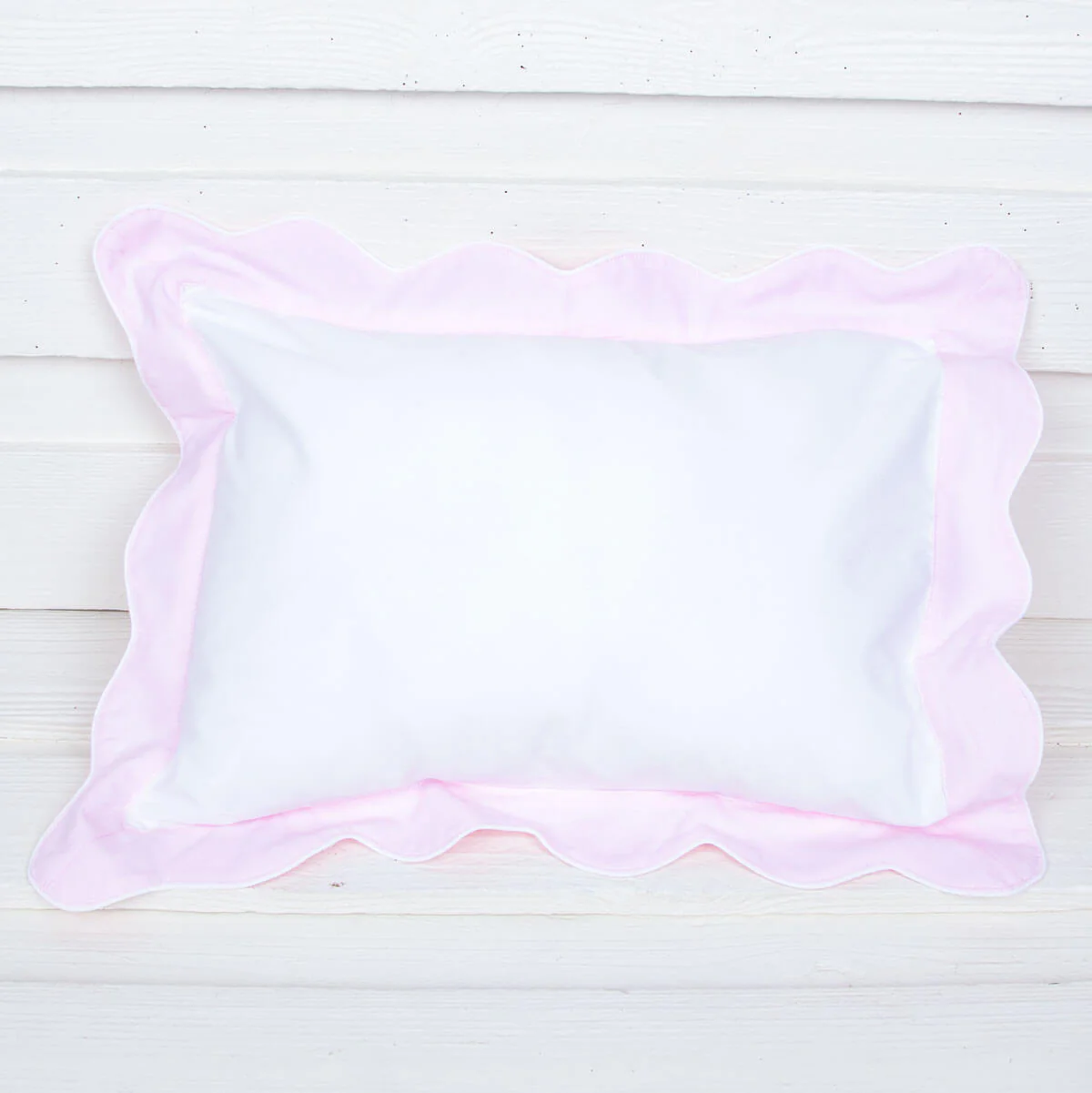 White & Pink Scalloped Monogram Pillowcase - Image 3