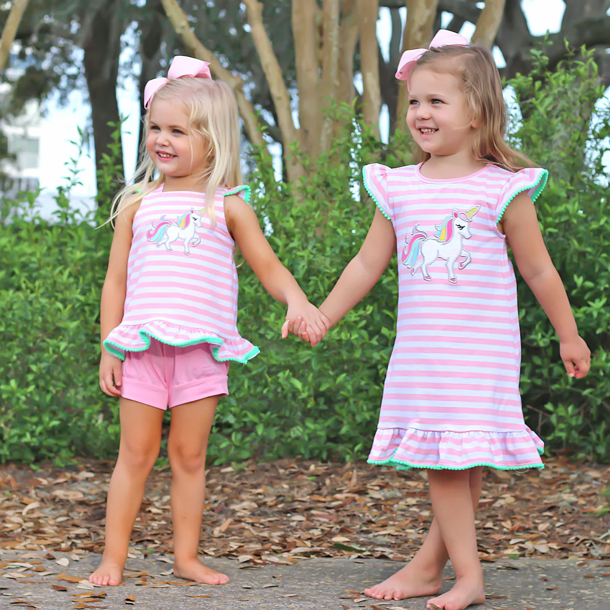 Pink Stripe Cross Back Unicorn Short Set - Image 6