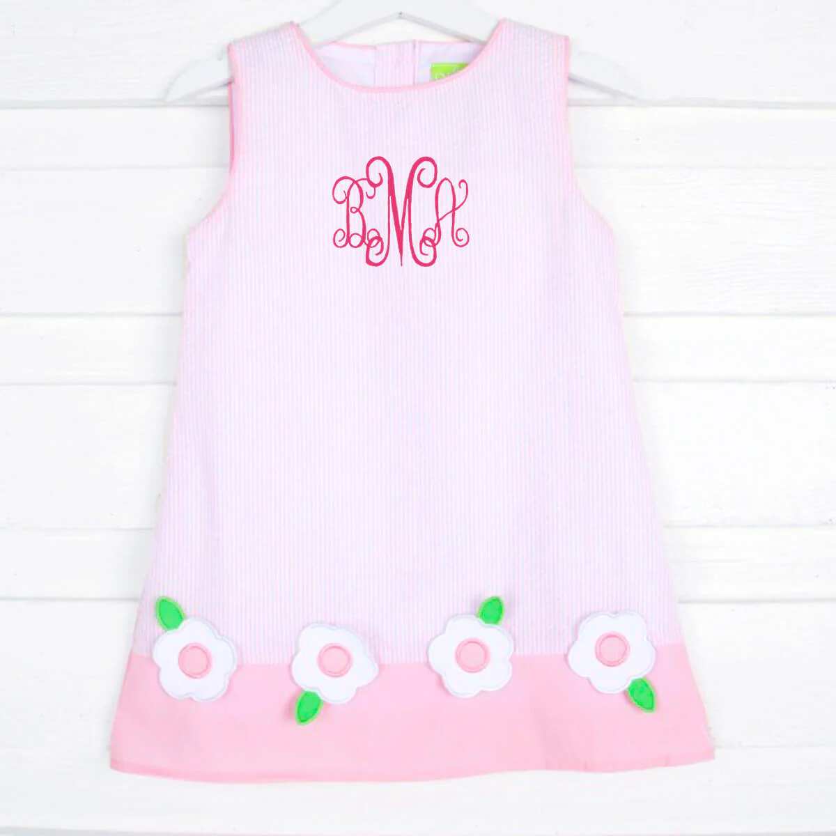 Flower Applique Pink Stripe Dress - Image 2