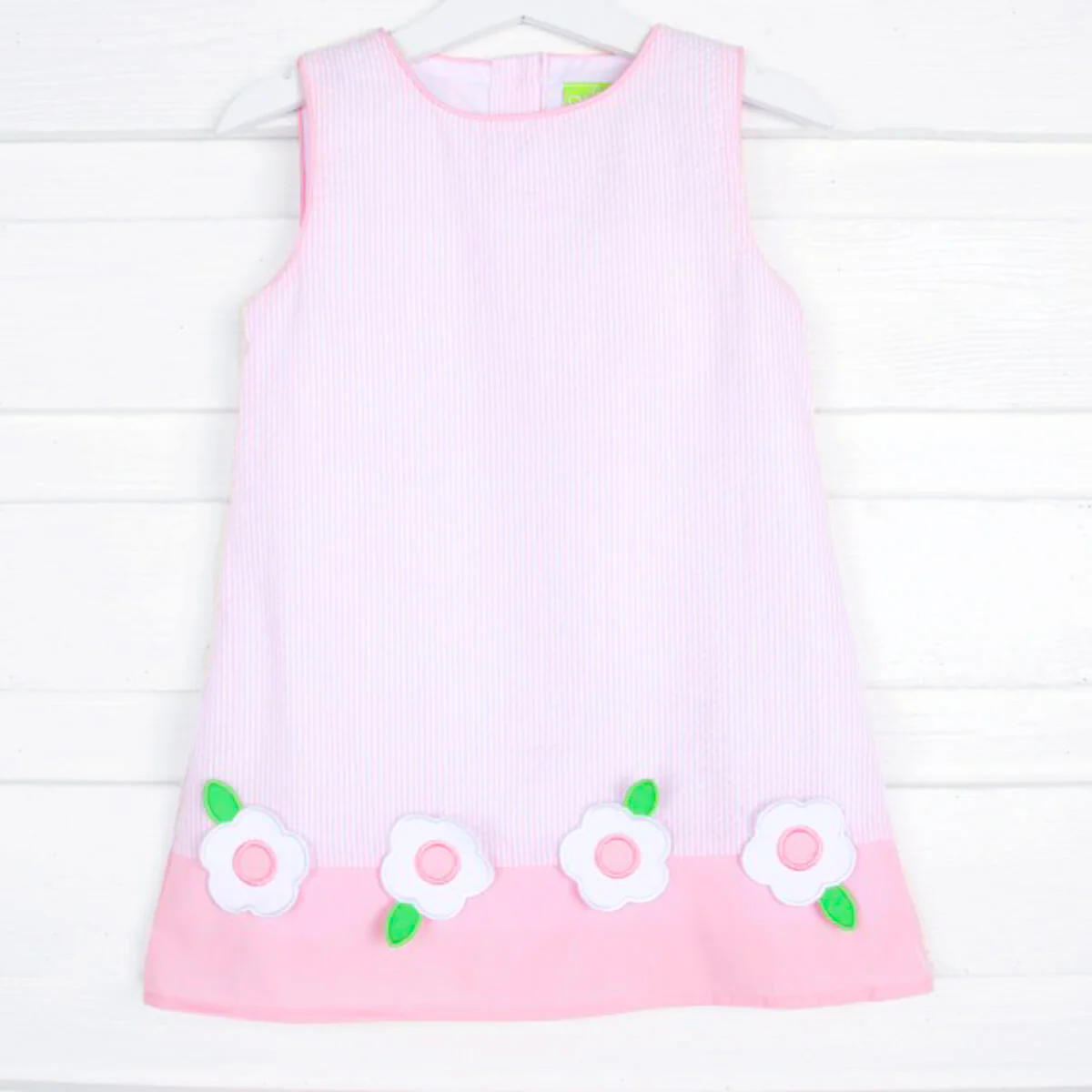 Flower Applique Pink Stripe Dress - Image 3