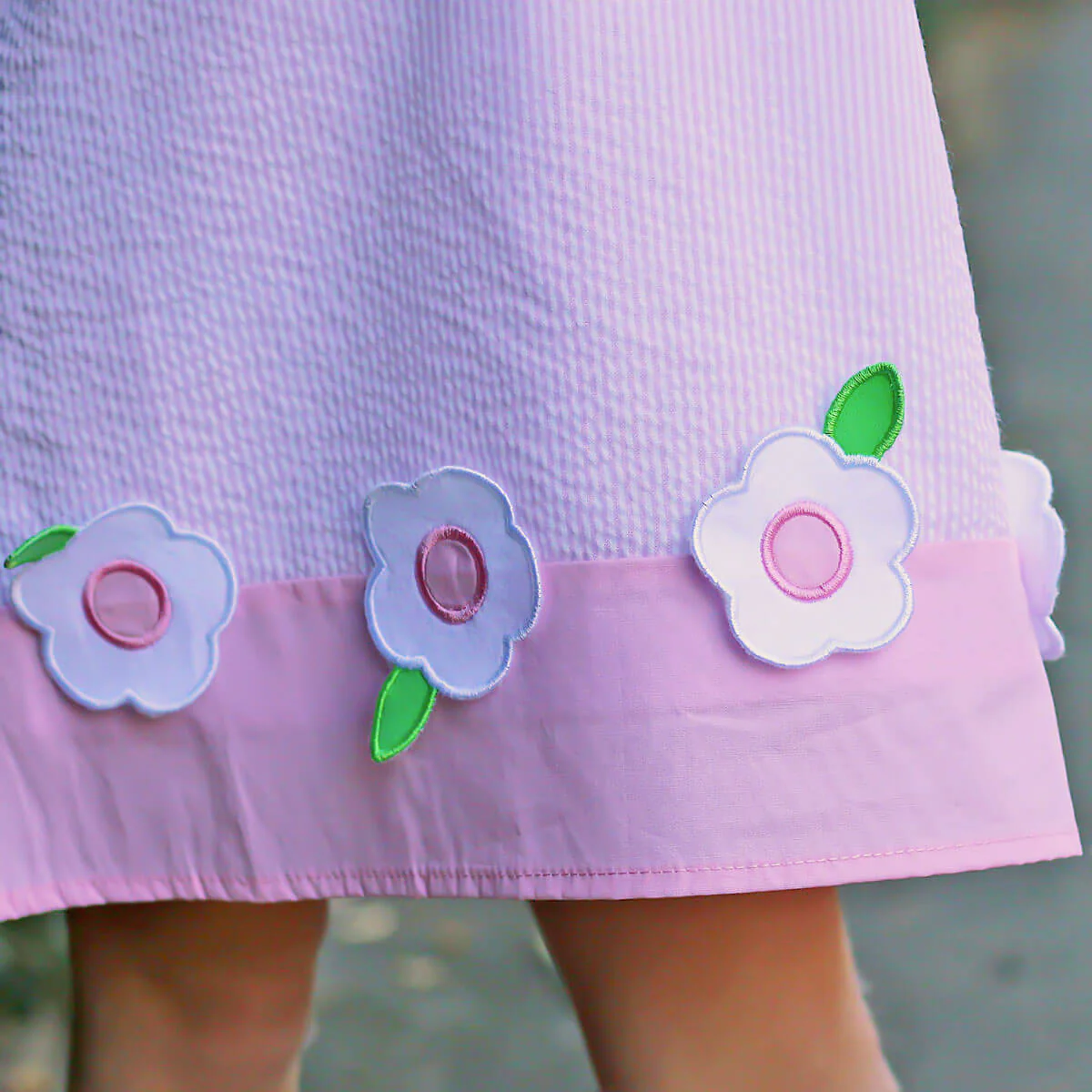 Flower Applique Pink Stripe Dress - Image 7