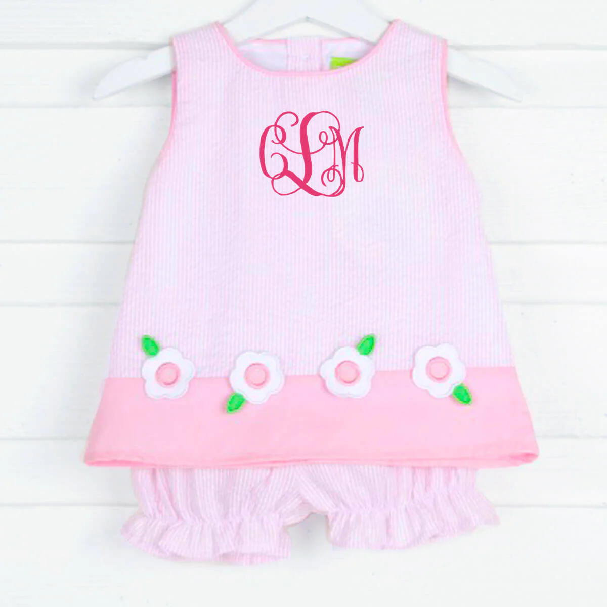 Flower Applique Pink Stripe Bloomer Set - Image 2