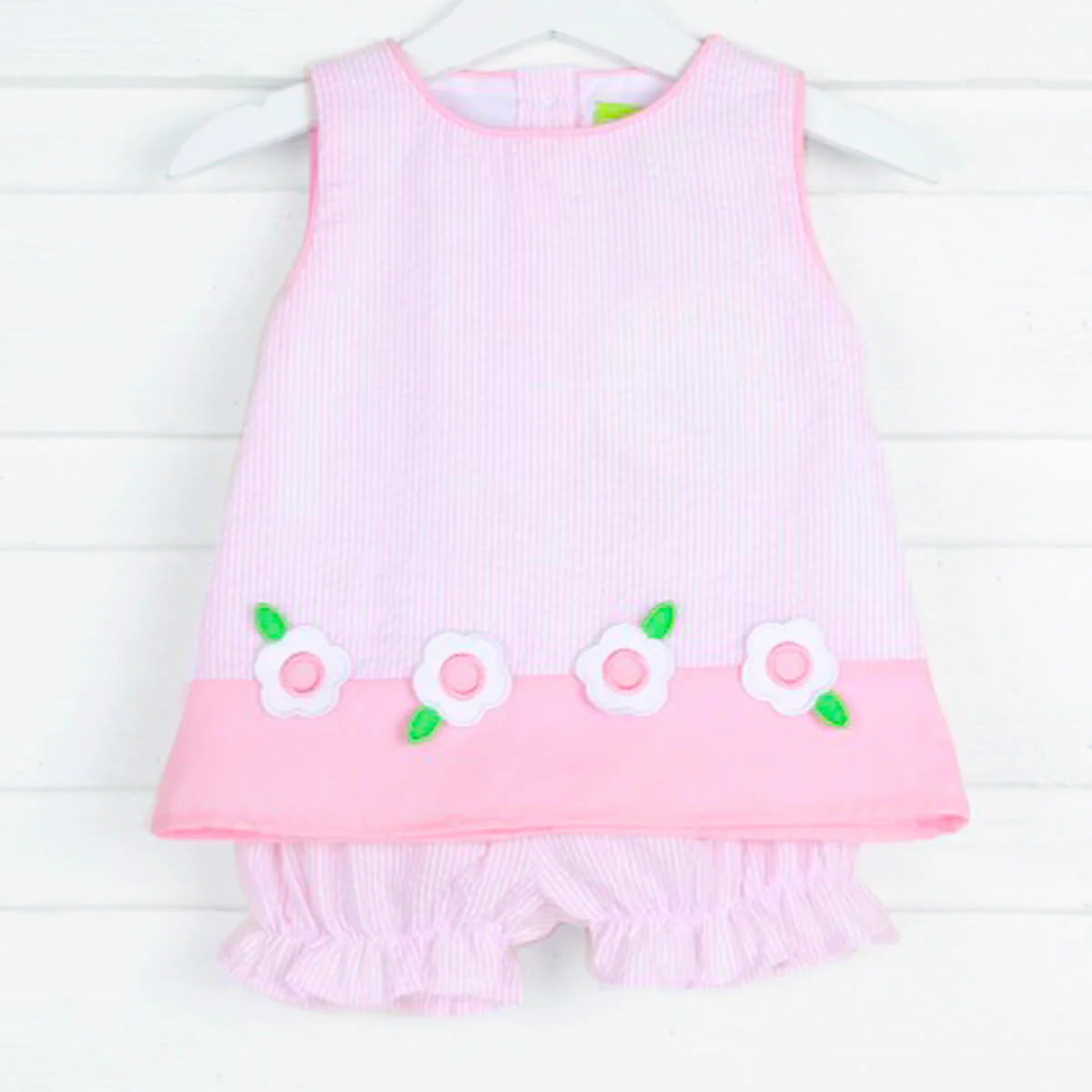Flower Applique Pink Stripe Bloomer Set - Image 3