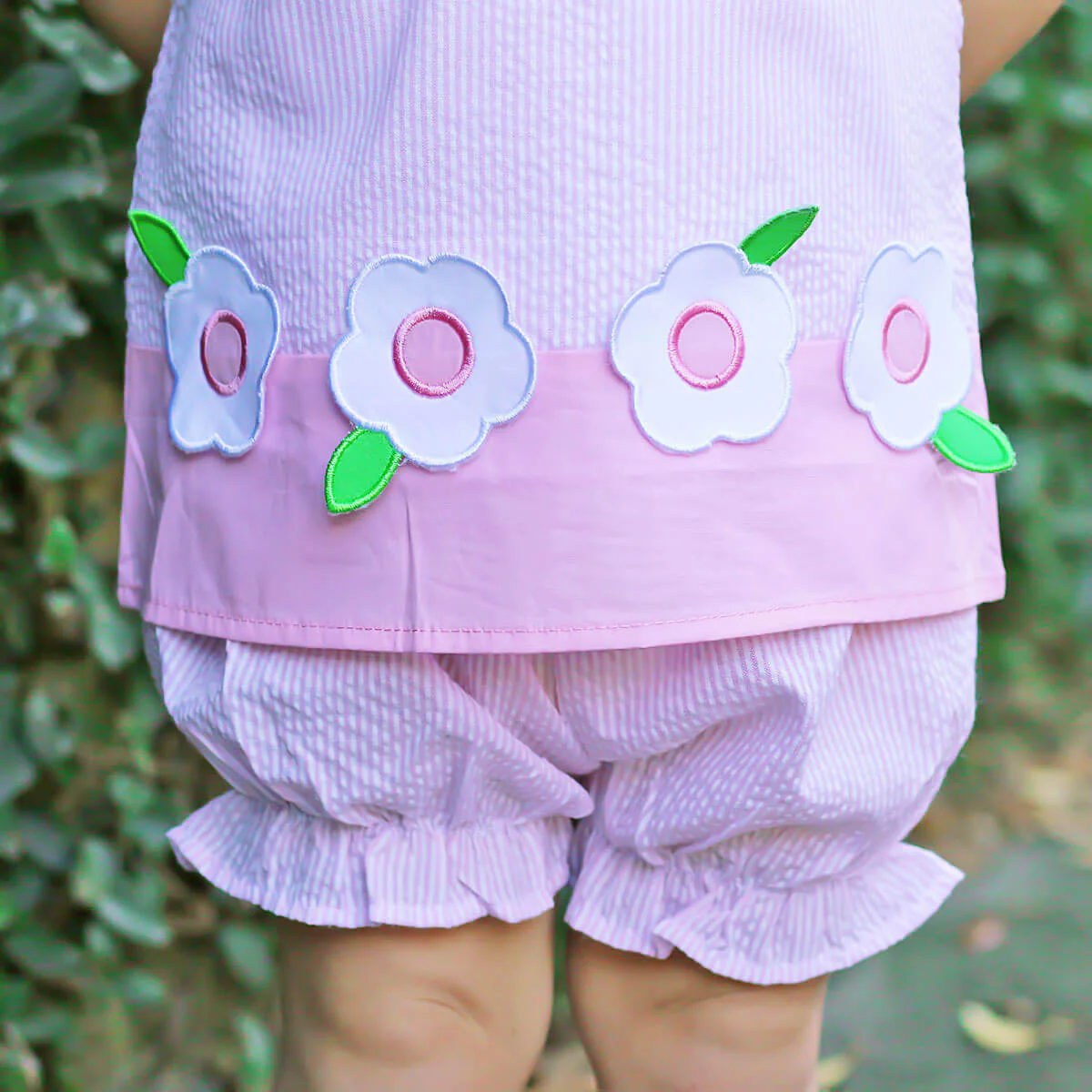 Flower Applique Pink Stripe Bloomer Set - Image 4