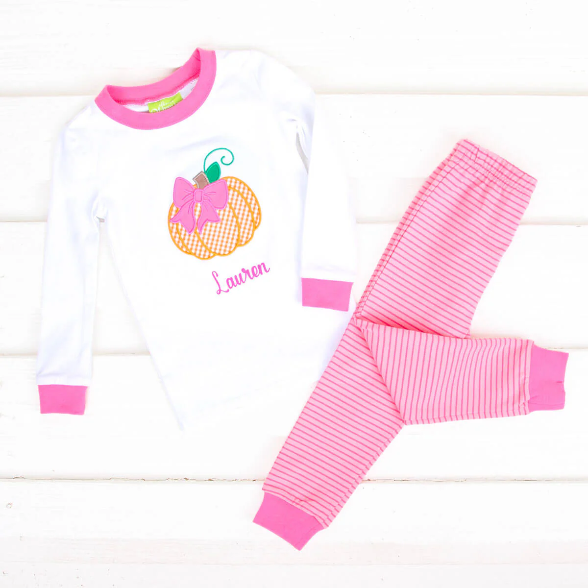 Bow Pumpkin Pink Stripe Pajamas - Image 2