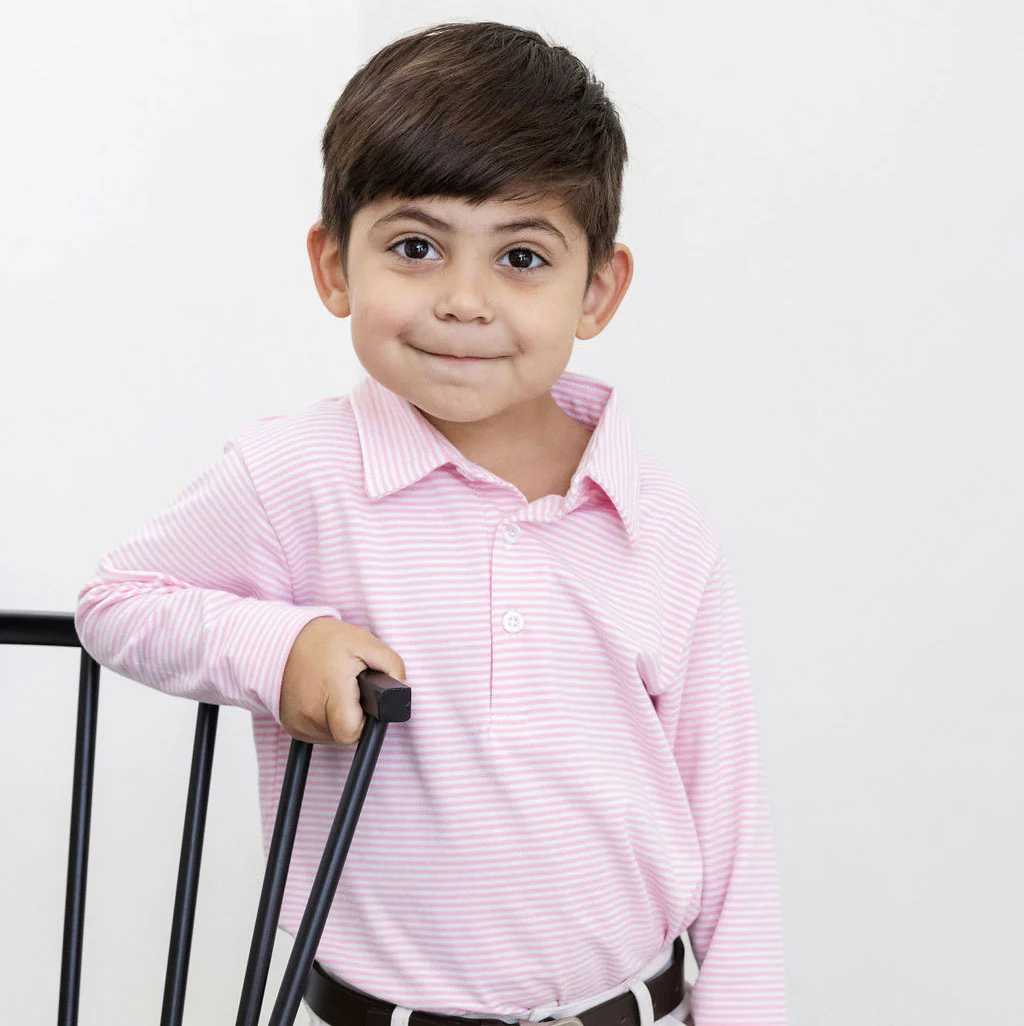 Pink Stripe Long Sleeve Polo - Image 2
