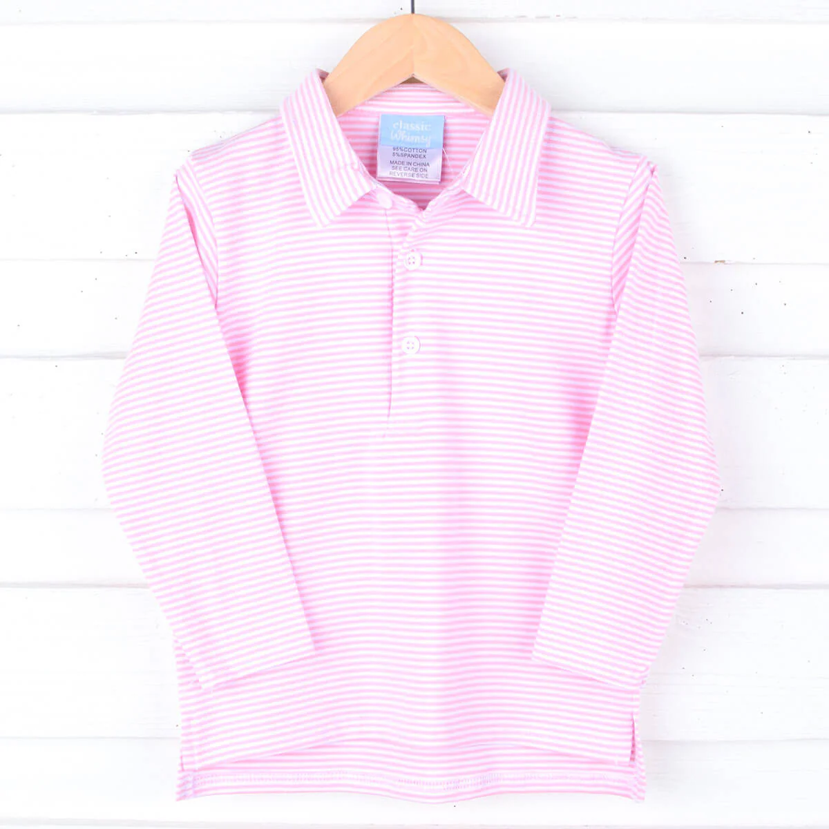 Pink Stripe Long Sleeve Polo - Image 3