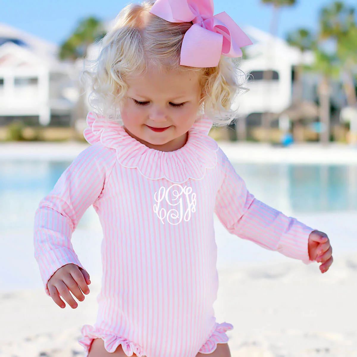 Pink Stripe Long Sleeve Swimsuit - Image 2