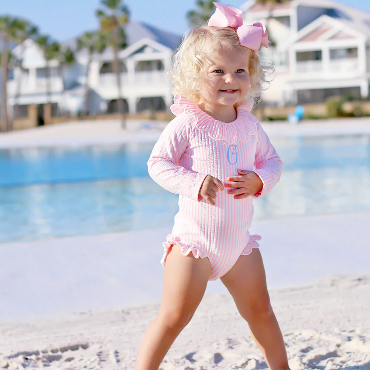 Pink Stripe Long Sleeve Swimsuit - Image 6