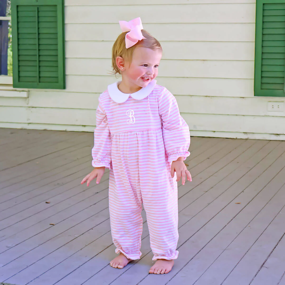 Pink Stripe Ruffle Romper - Image 5