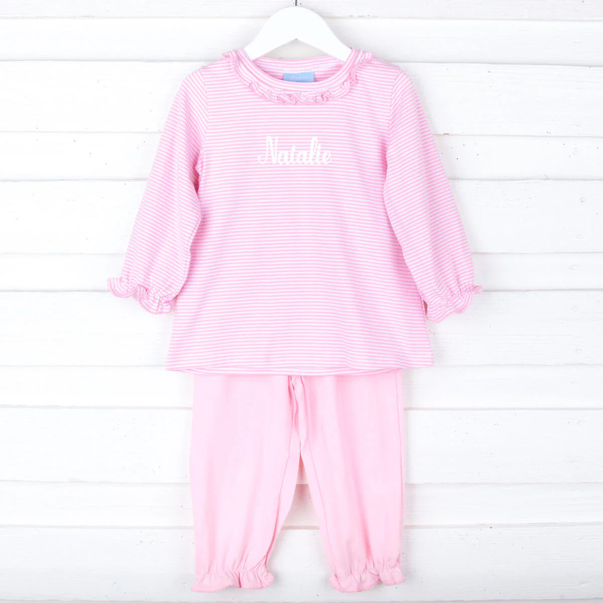 Pink Stripe Ruffle Pant Set - Image 2