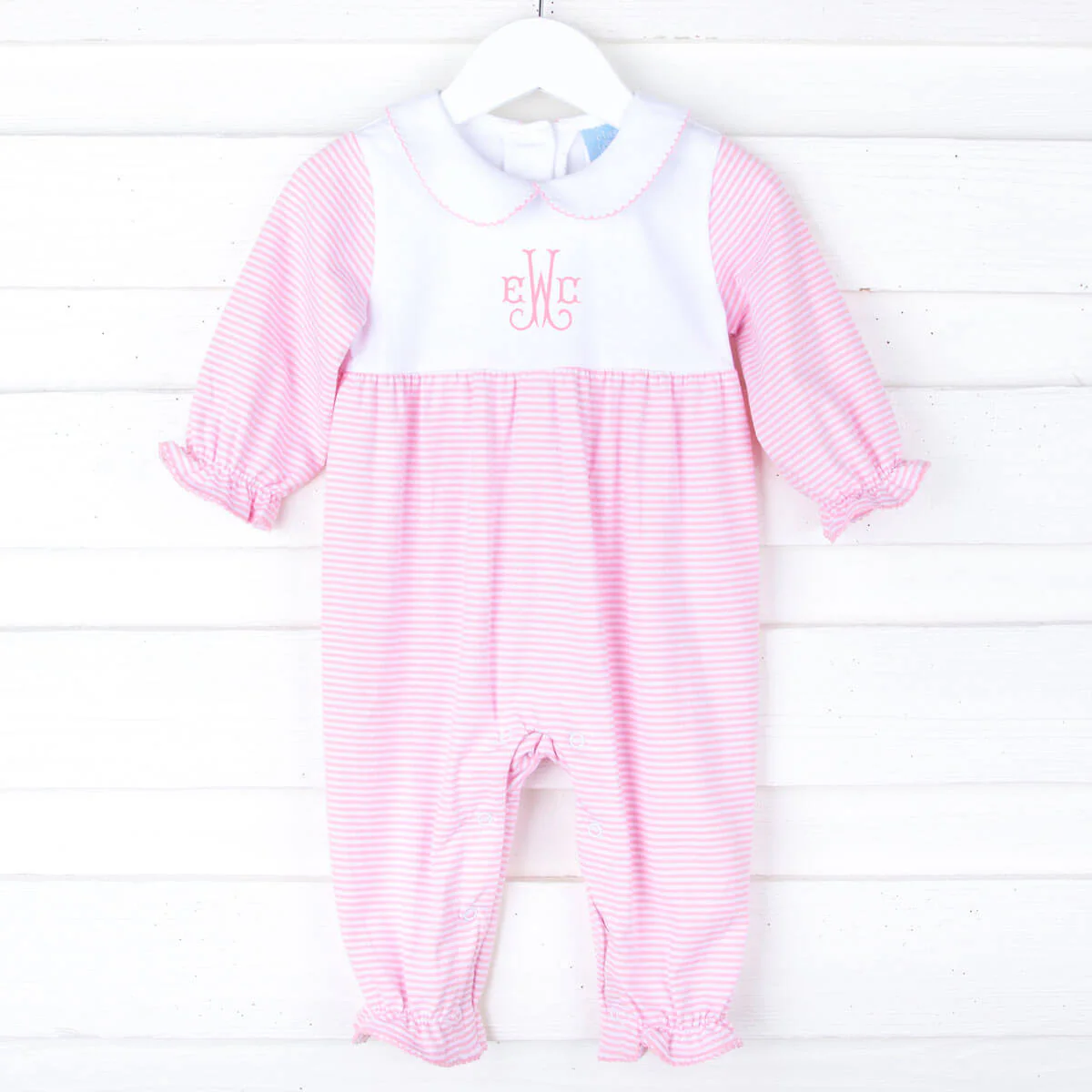 Pink & White Stripe Ruffle Romper - Image 2