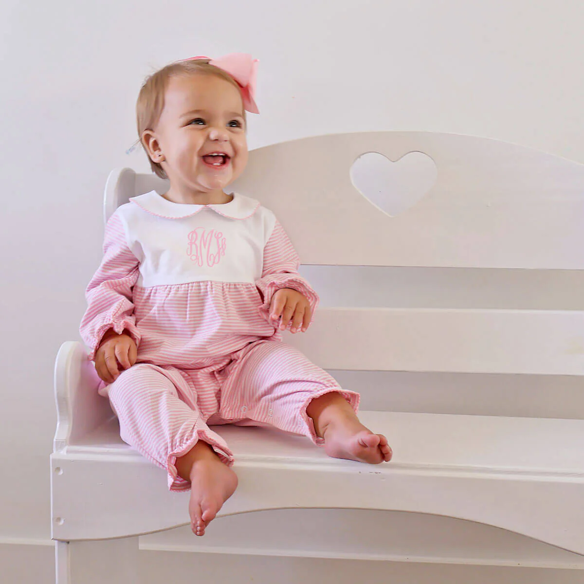 Pink & White Stripe Ruffle Romper - Image 3