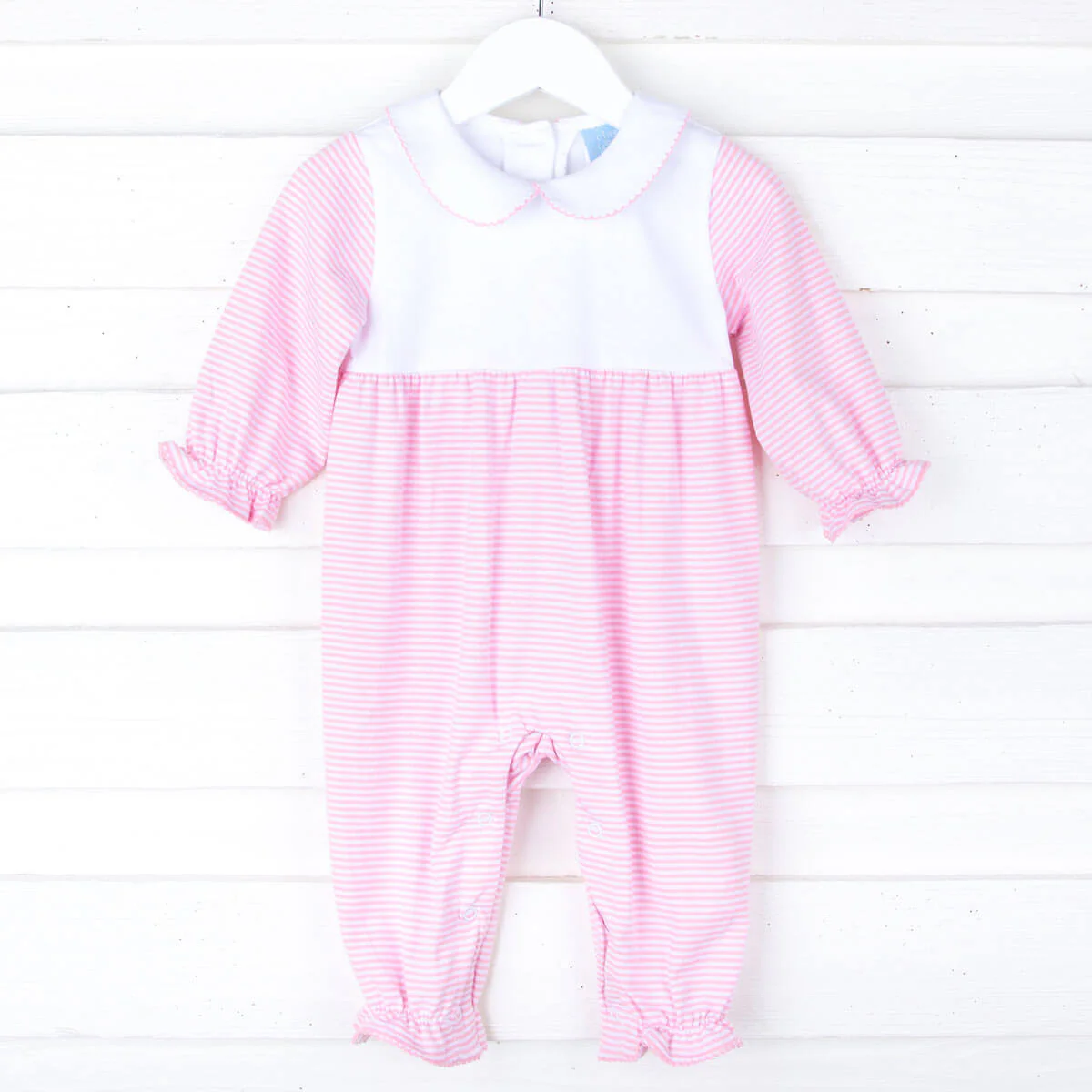 Pink & White Stripe Ruffle Romper - Image 4