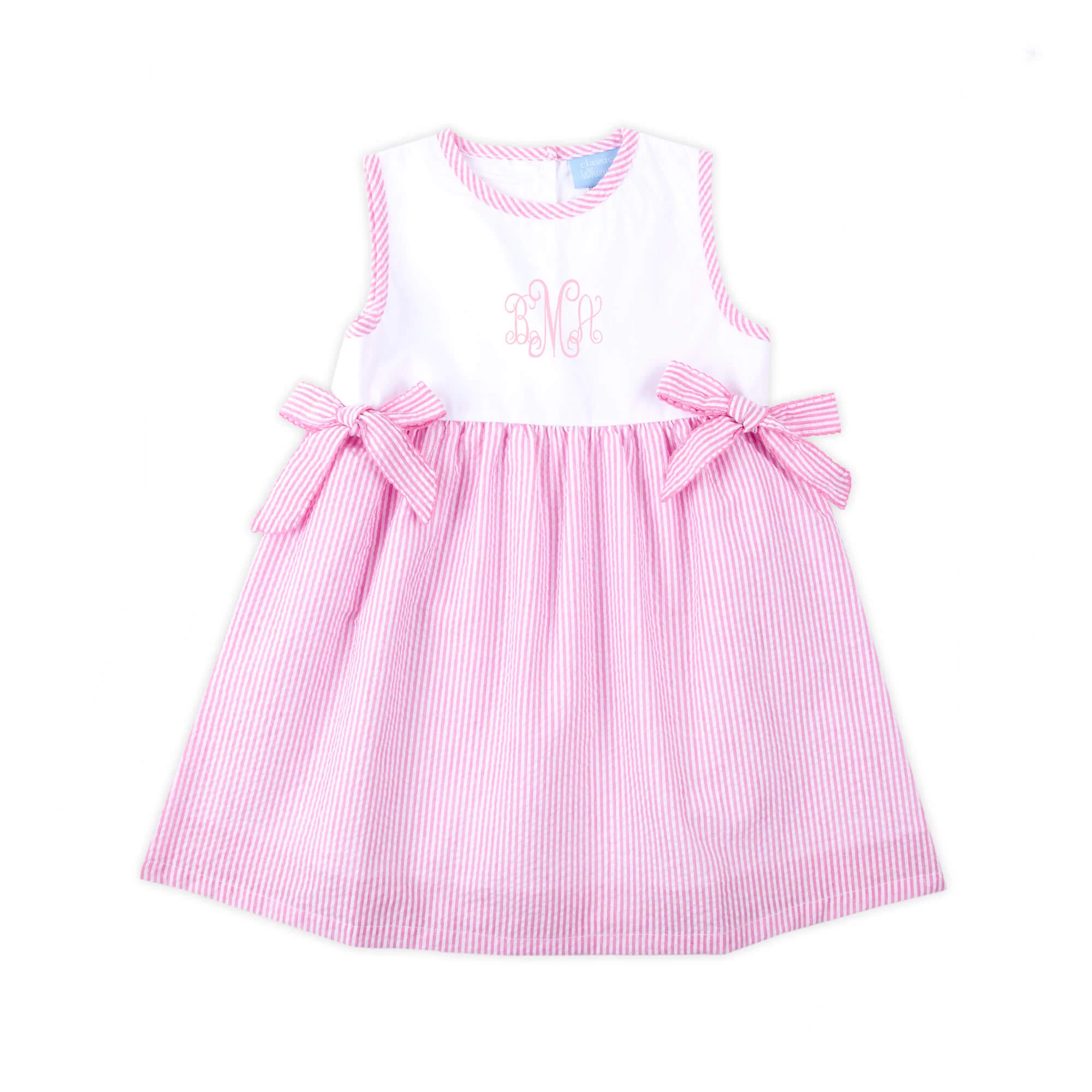 Pink Stripe Seersucker Side Tie Dress - Image 2