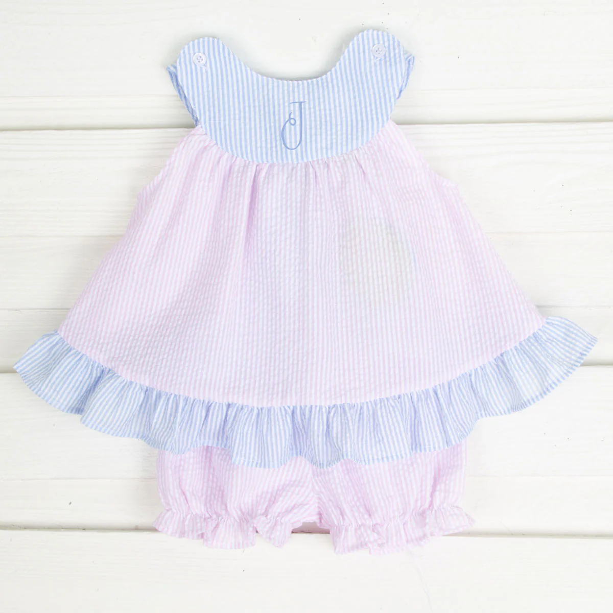 Pink Stripe Seersucker Blythe Bloomer Set - Image 3