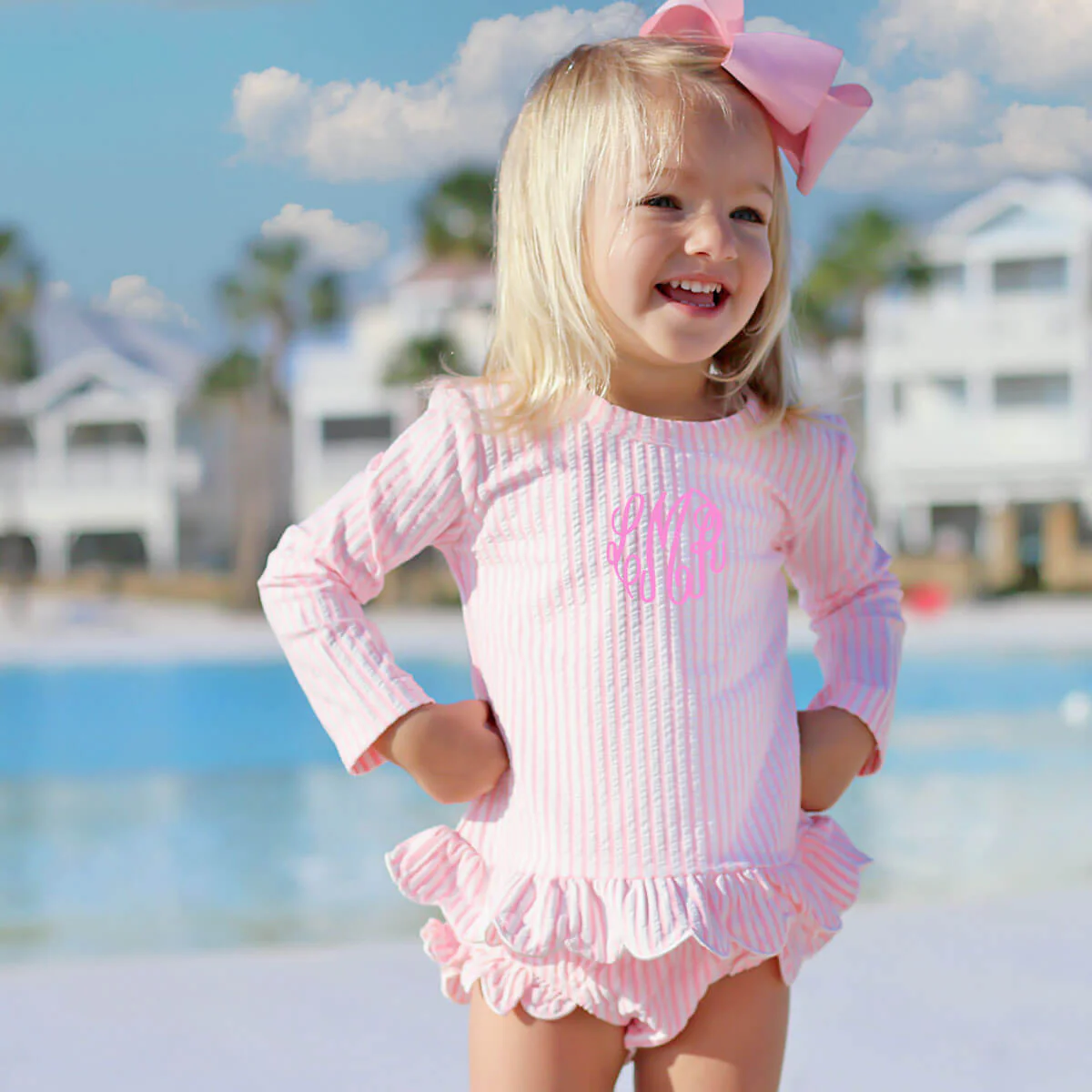 Pink Stripe Seersucker Rash Guard Set - Image 2