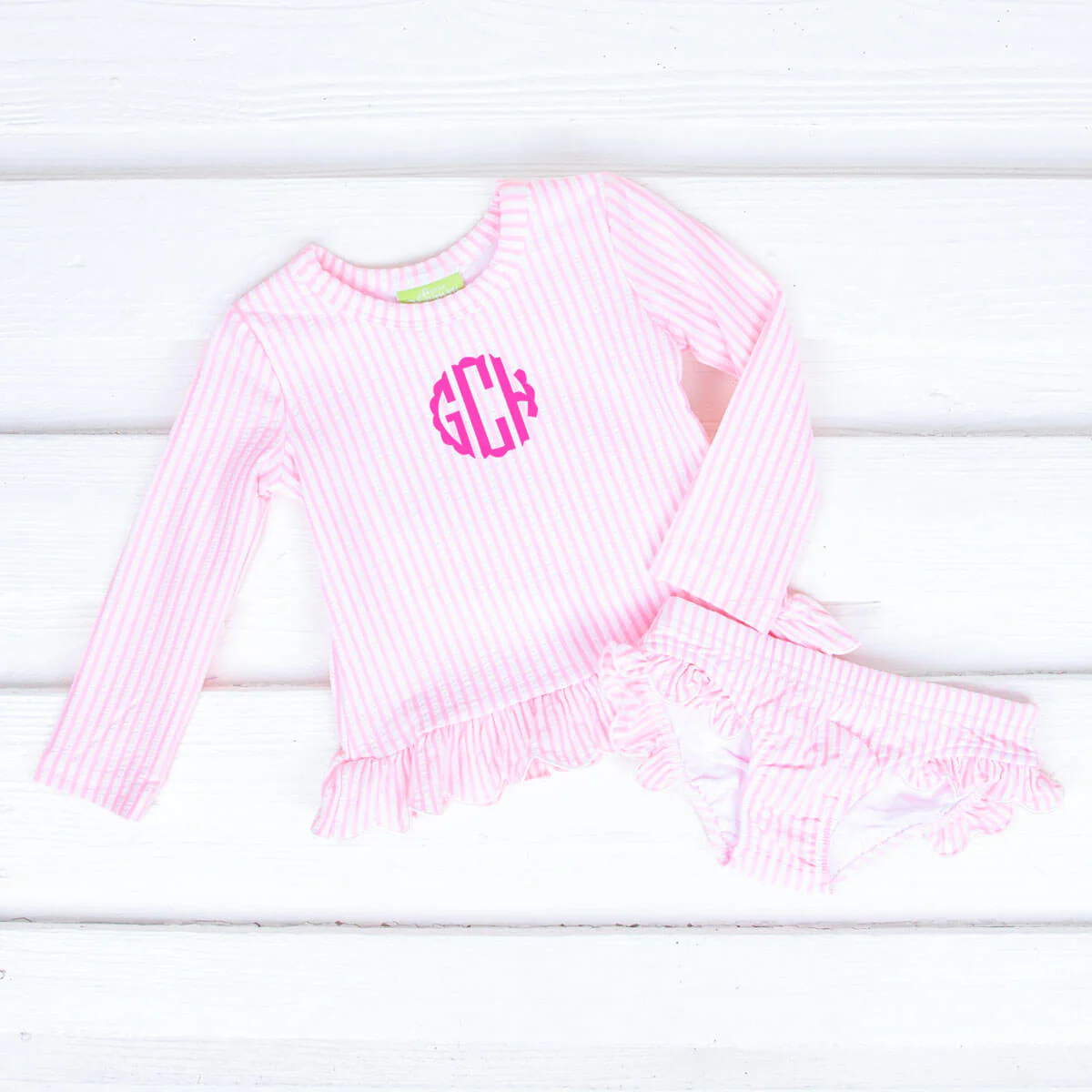 Pink Stripe Seersucker Rash Guard Set - Image 3