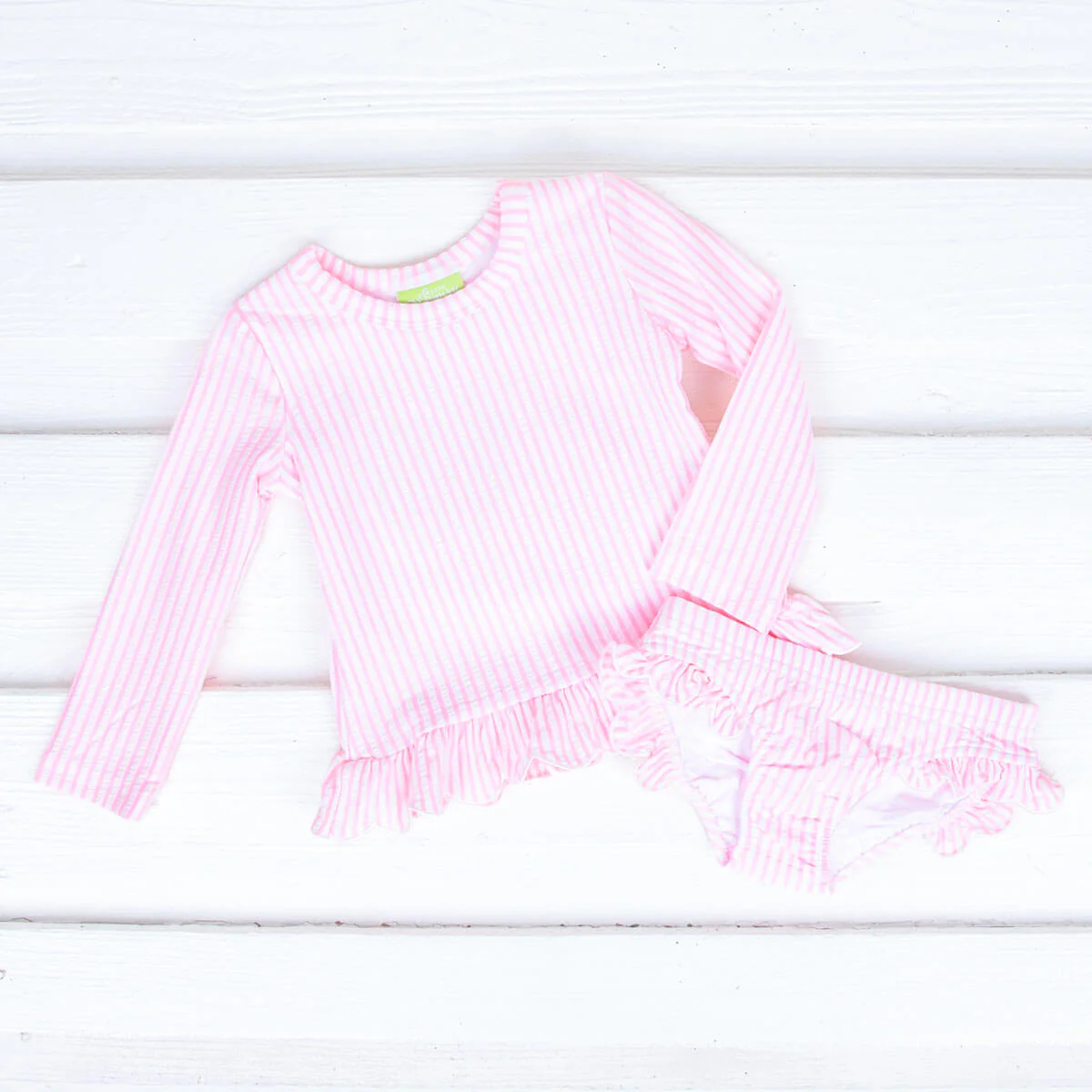Pink Stripe Seersucker Rash Guard Set - Image 4